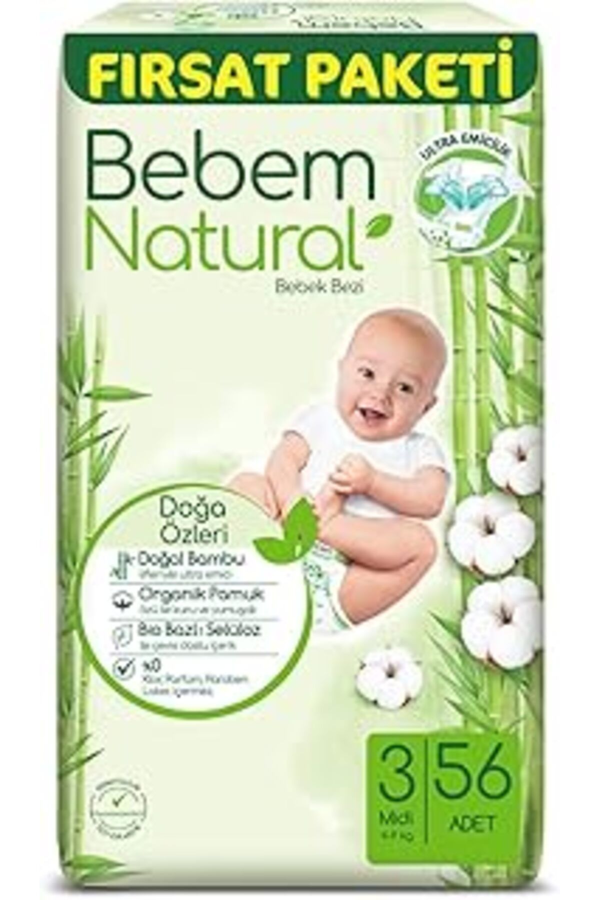 Mu Art Ahşap Bebem Natural Bebek Bezi Midi 3 Beden Fırsat Paketi 56 Adet