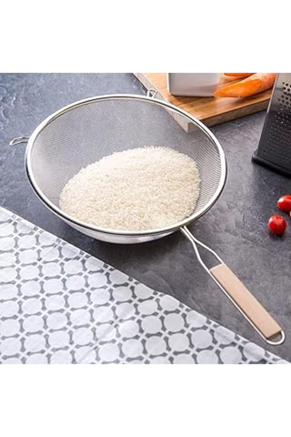 karadağsb Deconox Ahşap Saplı Paslanmaz Çelik Süzgeç, Orta Boy Metal Süzgeç 21 * 9.5 Cm Estetik Ve Dayanıklı