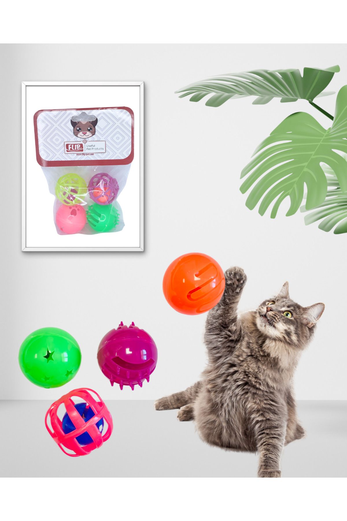 Flip Çıngıraklı Kedi Oyun Topu 4'lü