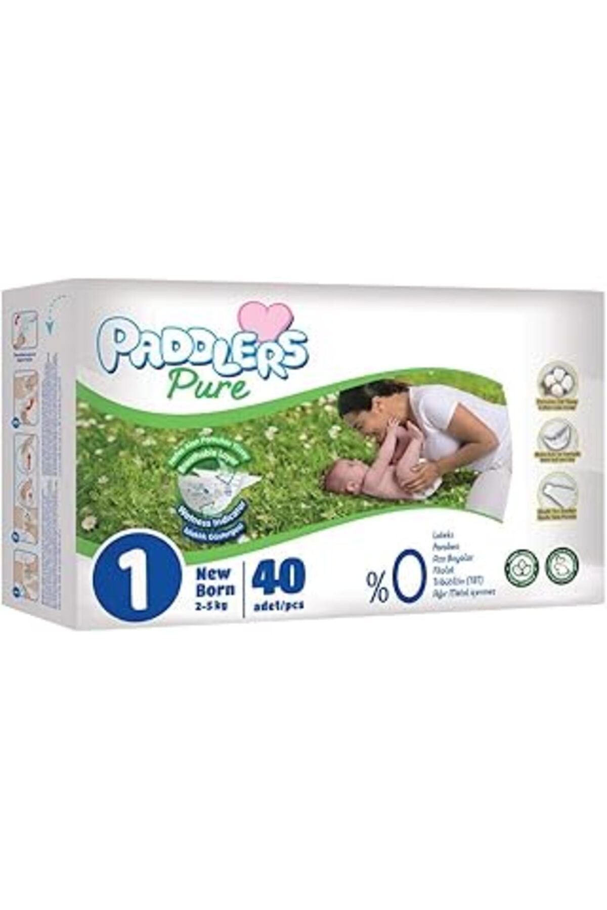 Mu Art Ahşap Paddlers Pure 1 Numara Yenidoğan 2-5 Kg Ekonomi Paketi Bebek Bezi (1 X 40 ADET)