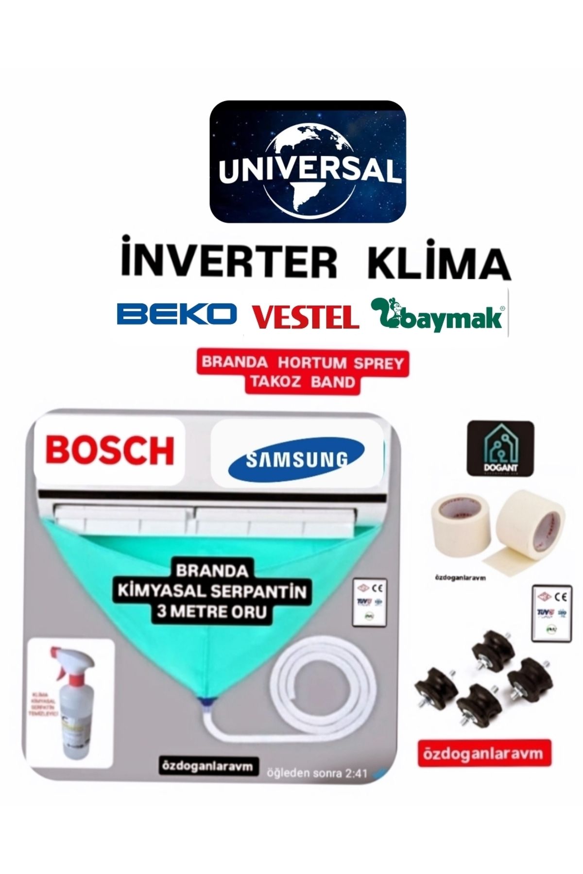 dogant özdoğanlar avm Üniversal İnverter Klima Temizleme Bakım Seti Takımı ( Branda +Hortum +Sprey +Band +Takoz )