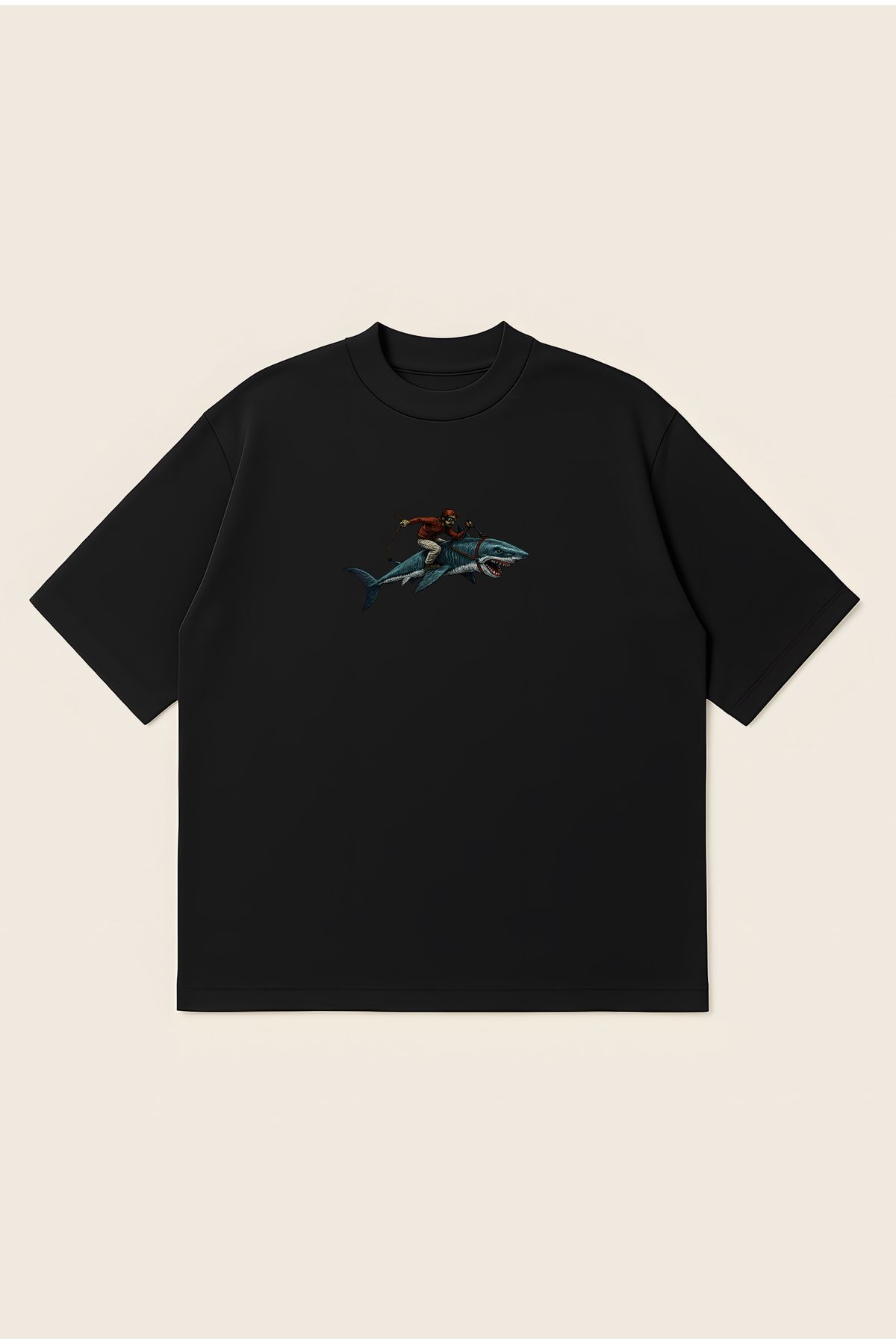 Moon Dancer Köpek Balığı Jokey Unisex Oversize Baskılı Boxy Fit Kalın Kumaşlı T-shirt