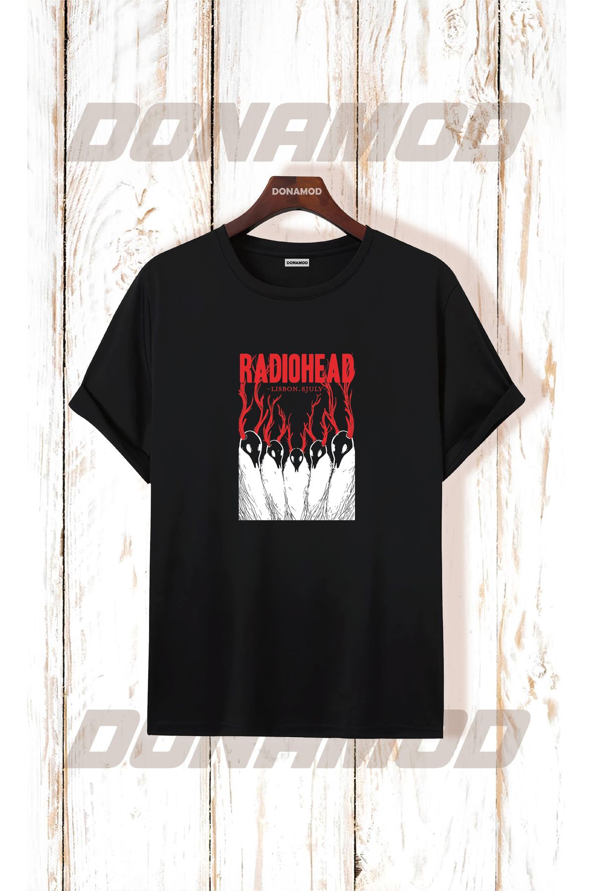 donamod Siyah Beyaz Oversize Radiohead Rammstein Angel Opeth Burzum Rock Metal Black Müzik Tişört T shirt