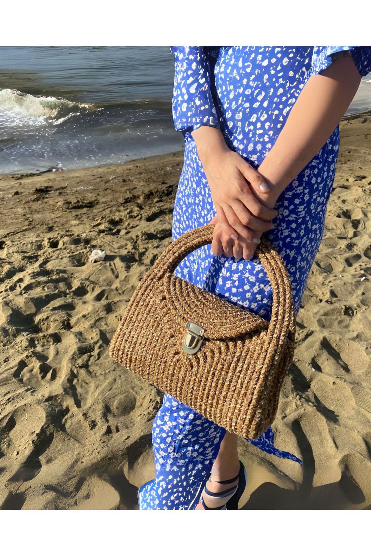 HomeTurko Kadınlar İçin Jüt Moderin Tasarım El Çantası Kilit Tokalı Clutch Çanta Bomeh Aksesuar