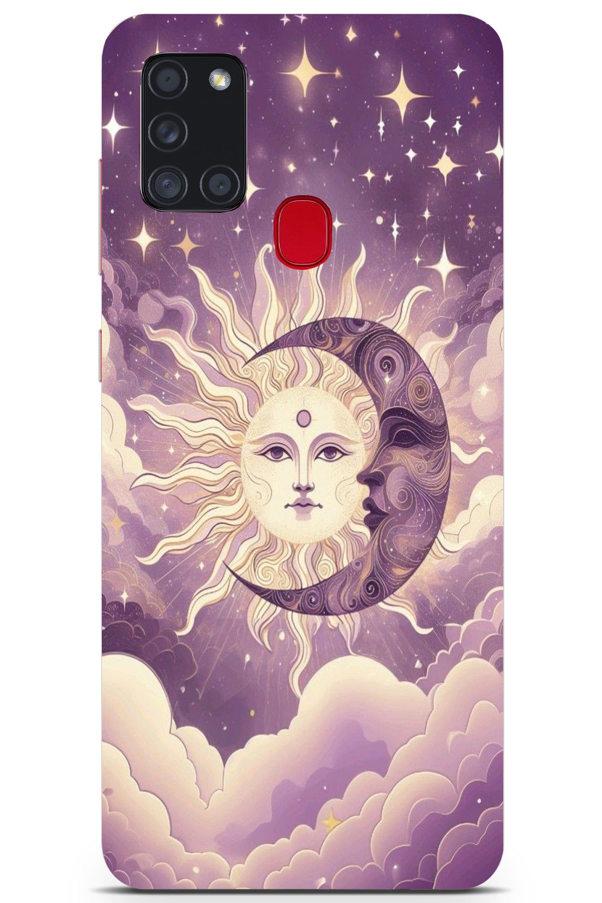 moonset Samsung Galaxy A21S Uyumlu Ay ve Güneş Tasarımlı Baskılı Şeffaf Telefon Kılıfı