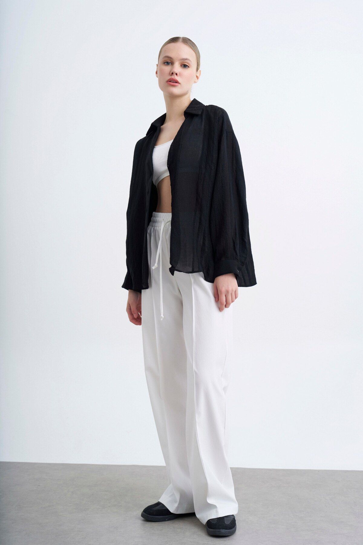 shieba outlet Premium Oversize Transparent Kumaş Gömlek