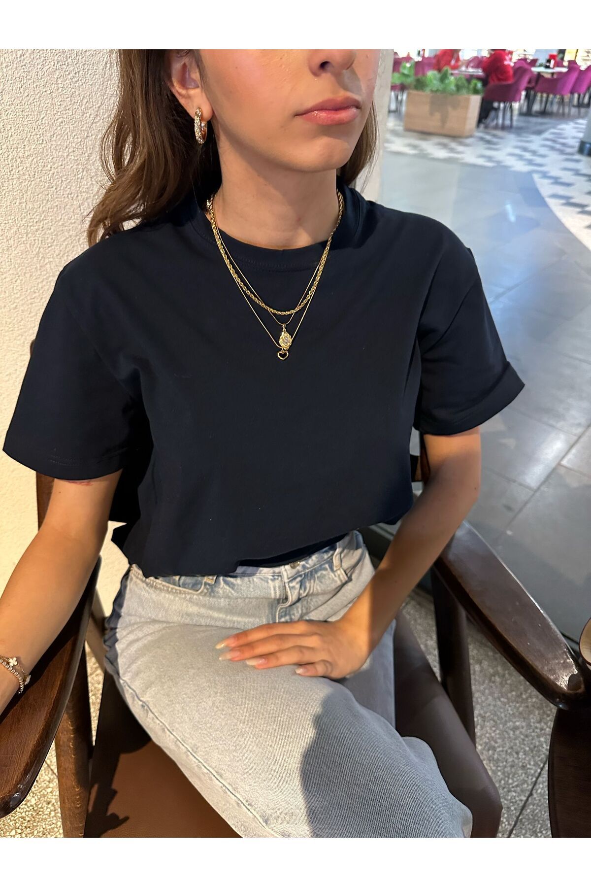 Cherry Lane Lacivert Renk Kadın Basic T-shirt