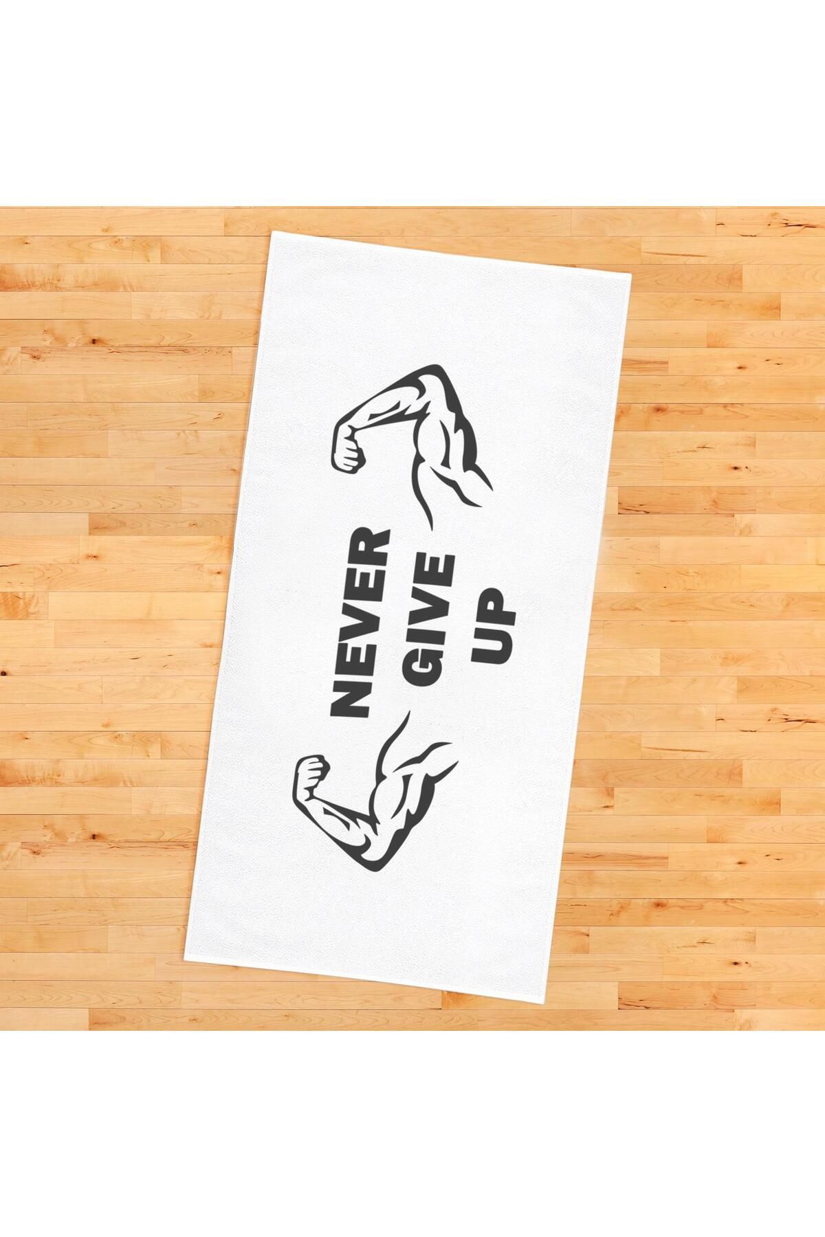 Doruklar Home Collection Never Give Up Desenli Dijital Baskılı Spor Havlusu Fitness Havlusu 80x160 SPR04