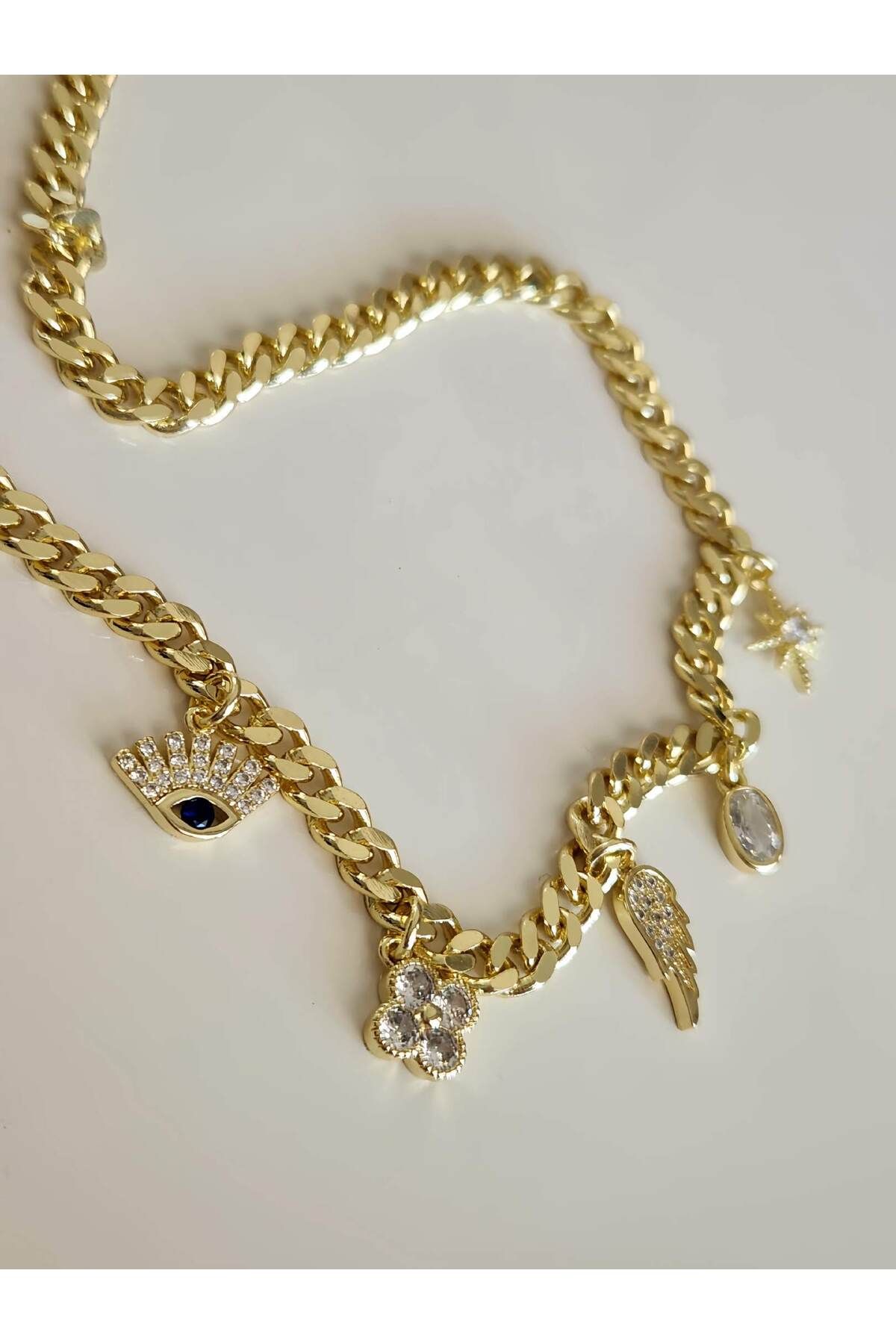 Eva Takı Store Nazar Kanat Yonca Kutup Yıldızı Figürlü Gurmet Zincir Model Gold Kolye