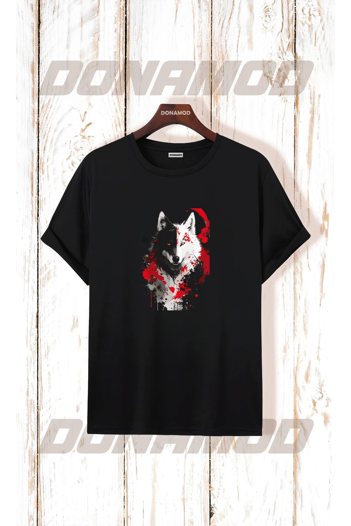 donamod Siyah Beyaz Türk Göktürkçe Alfabe Eski Türkçe Kurt Osmanlı Kökbörü Bozkurt Atatürk Tişört T shirt