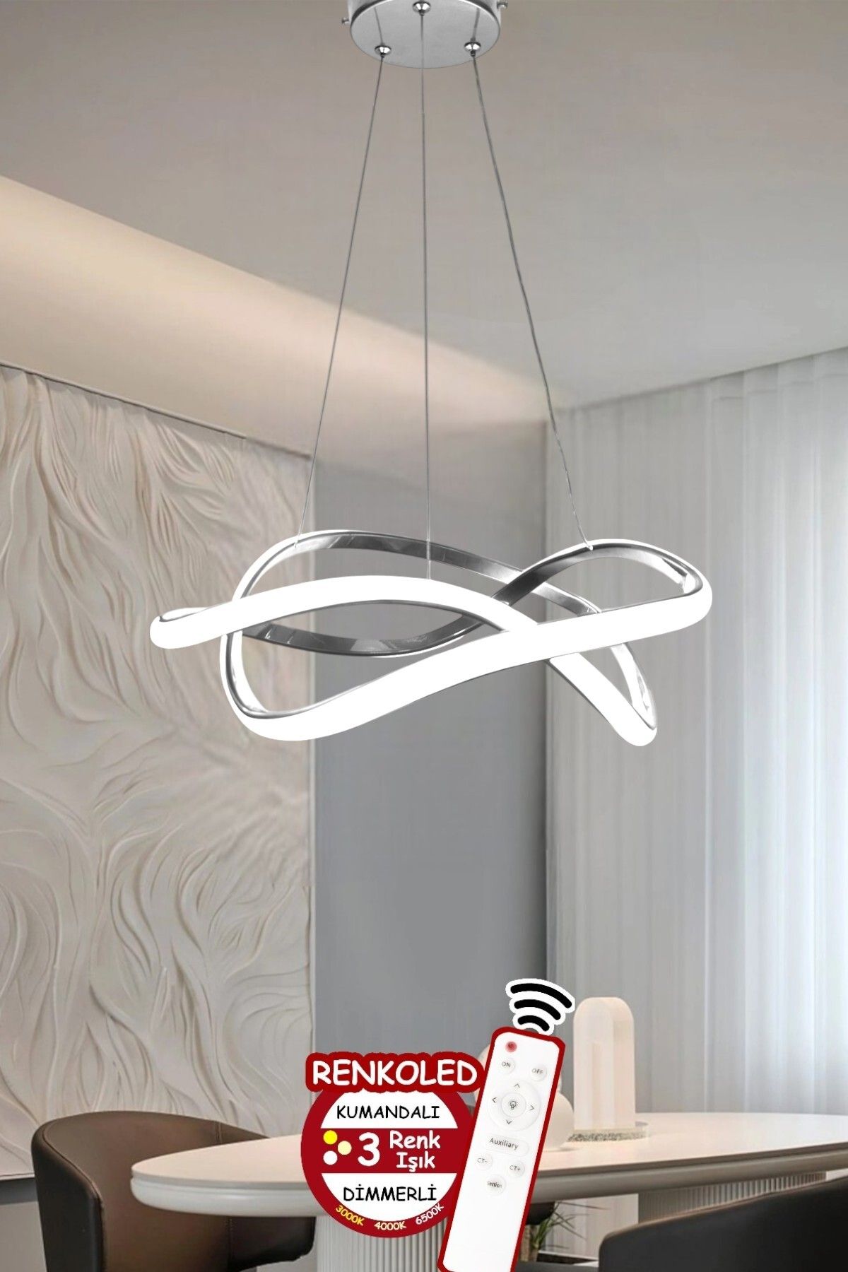 Renkoled Aydınlatma Kumandalı 3 Renk Işıklı Modern Sarkıt Led Avize Kasa Salon,oda ,mutfak ,hol