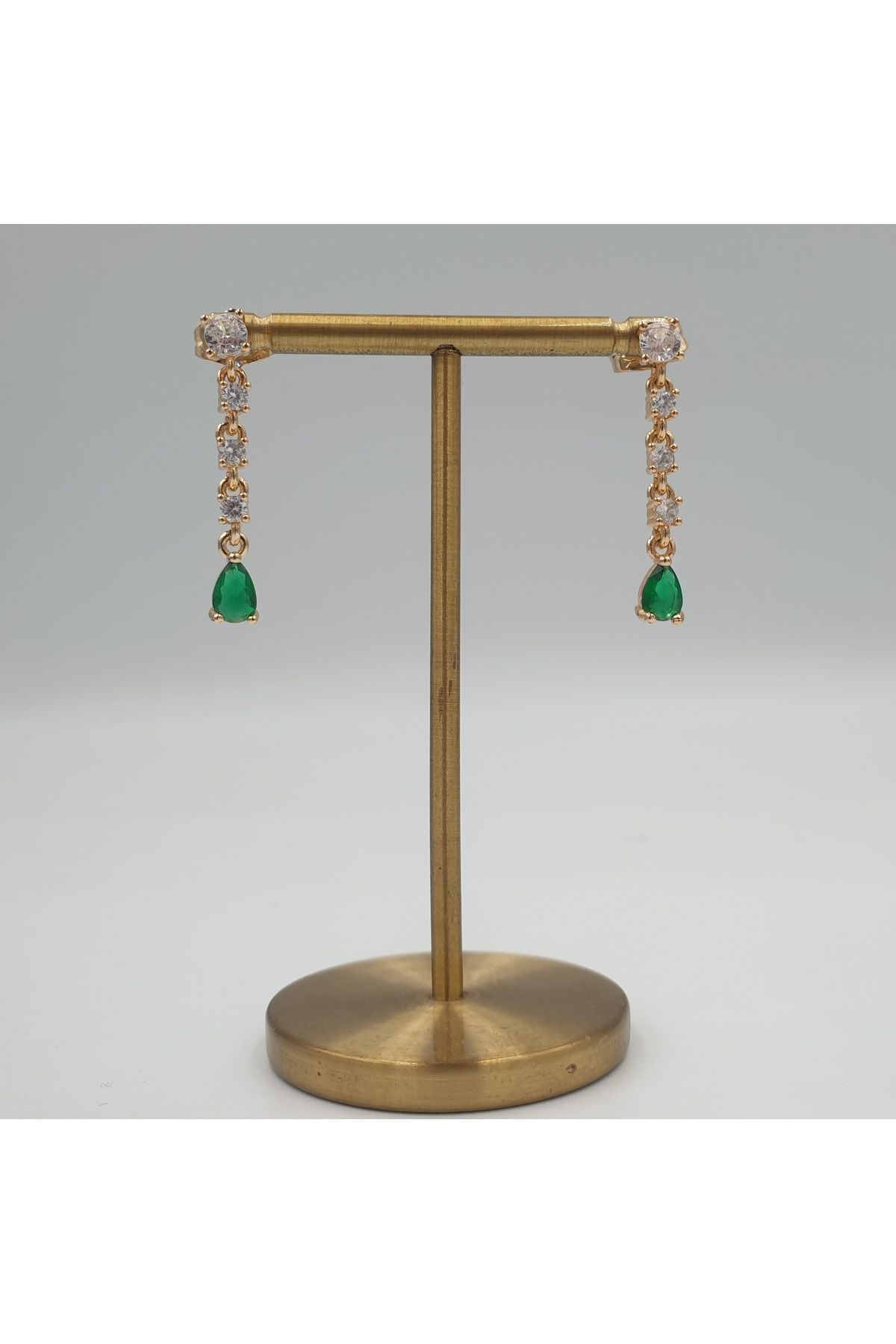 SE Jewellery Collection Selin Ersoy Vip Xuping Damla Kesim Yeşil Zirkon Taşlı Sallantılı Şık Kadın Küpe Kararmaz