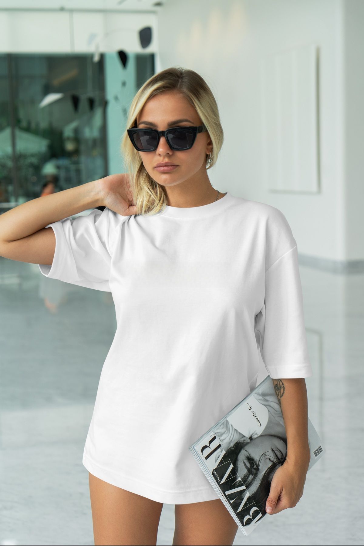SephNest Oversize Düz Beyaz T-shirt