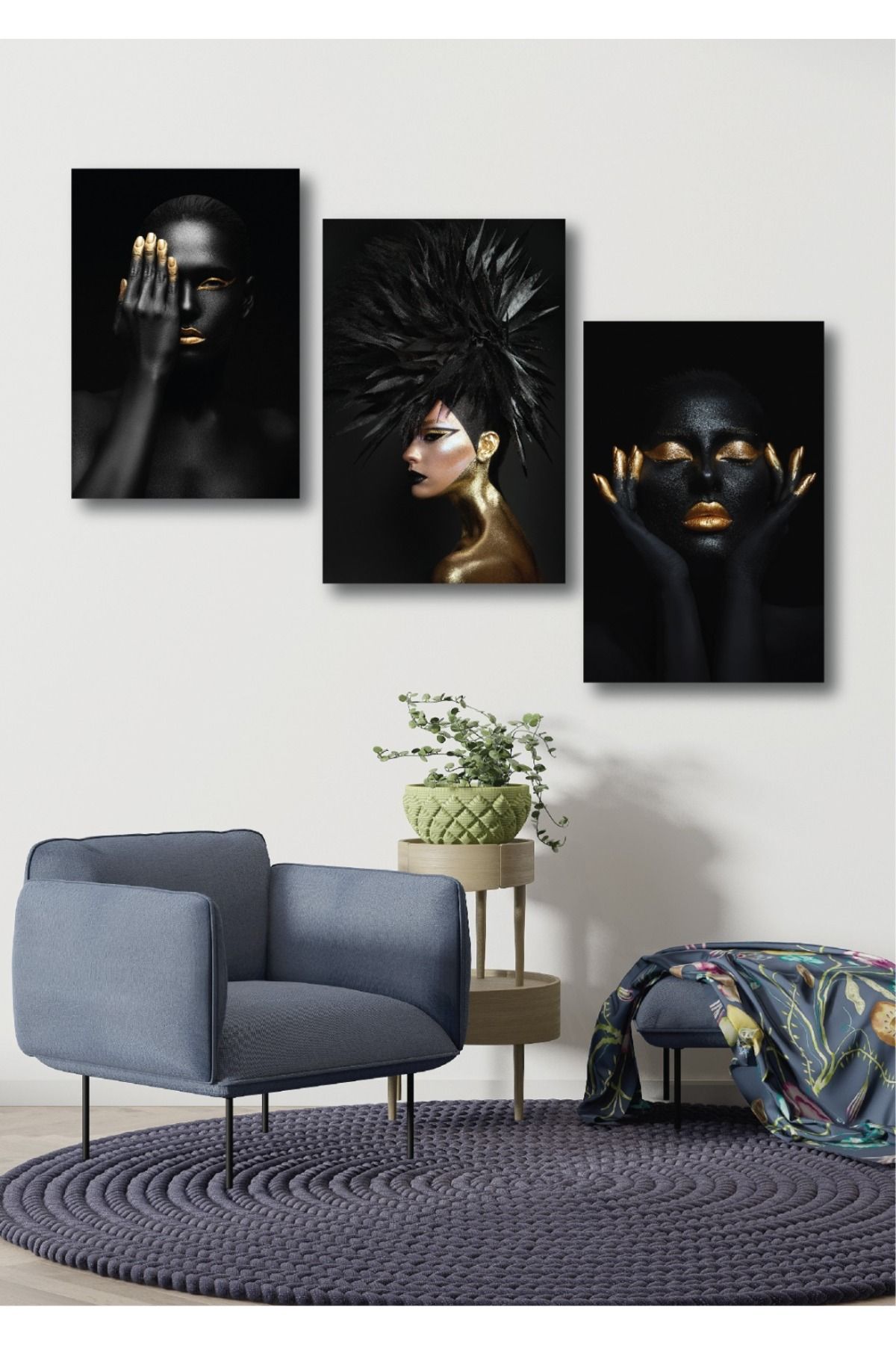AR AJANS KANVAS TABLO "Gece Kraliçeleri" (Queens of the Night) Dekoratif 3'lü set MDF TABLO
