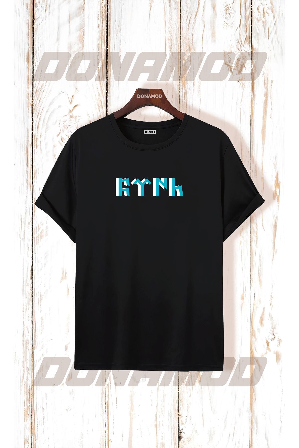 donamod Siyah Beyaz Türk Göktürkçe Alfabe Eski Türkçe Kurt Osmanlı Kökbörü Bozkurt Atatürk Tişört T shirt