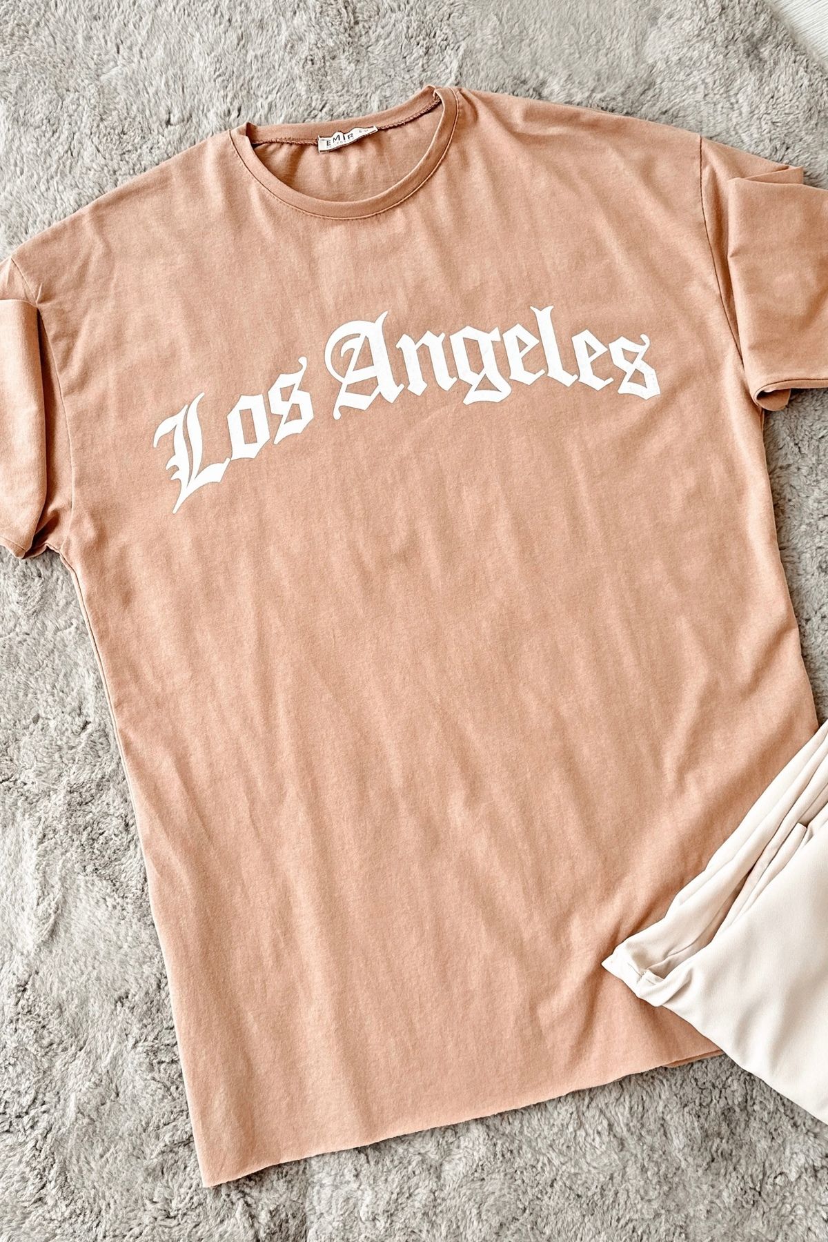 ModaAycan Los Angeles Baskılı Camel T-Shirt MA12834