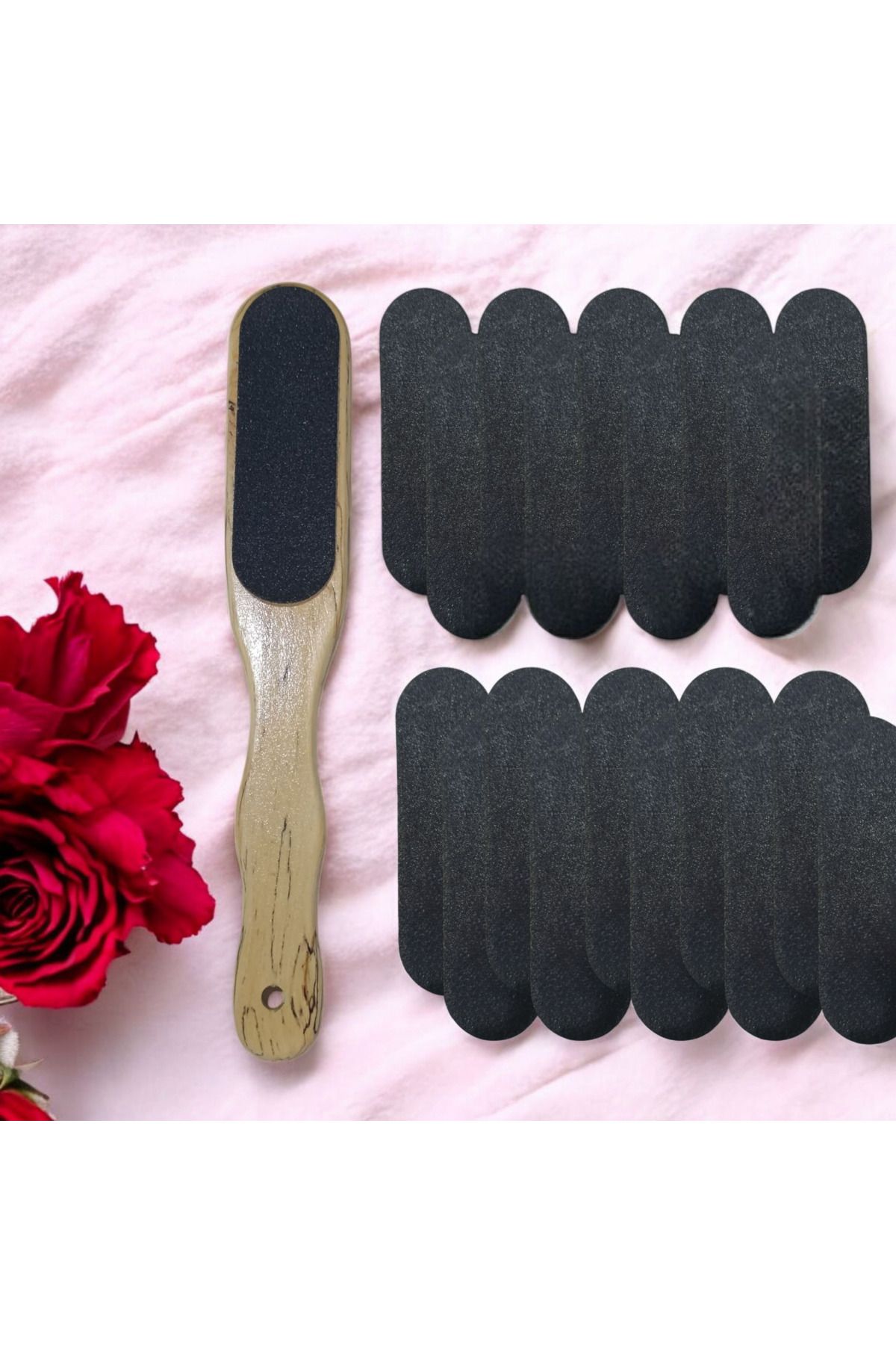 Vehomix Ahşap topuk ve pedikür spatulası 20 yedek törpü ile birlikte