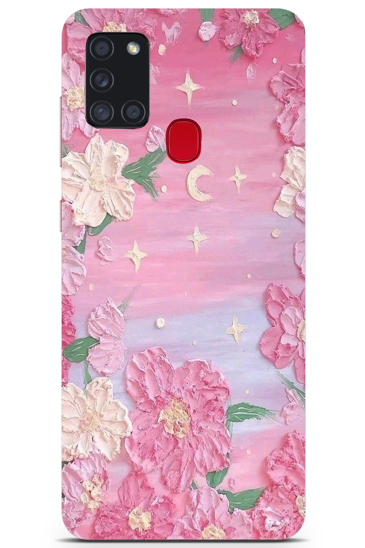 moonset Samsung Galaxy A21S Uyumlu Pastel Çiçekler Tasarımlı Baskılı Şeffaf Telefon Kılıfı