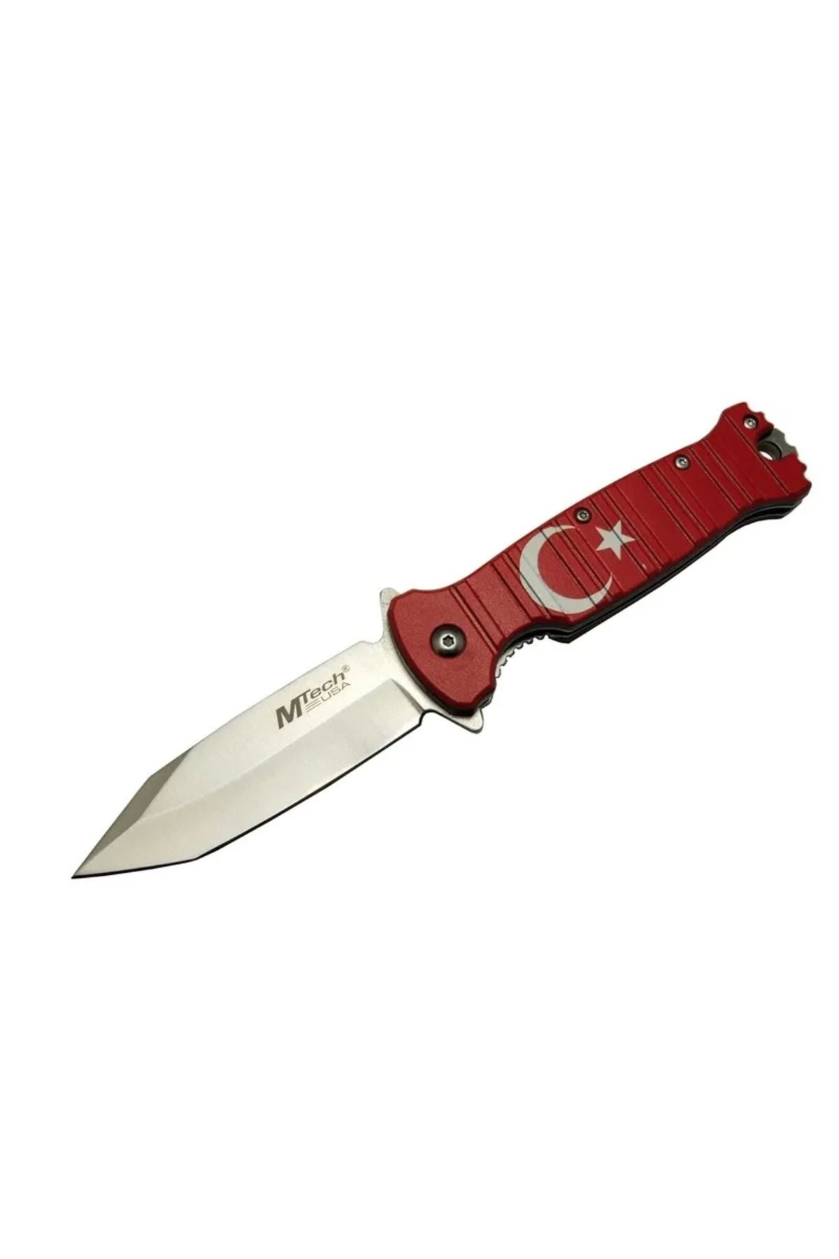 melfxxl eticaret melfxxl 4-8-4 Tc Kırmızı Kamp Çakı 21,5cm- Manuel, Ay Yıldız Desenli, Kemerlikli