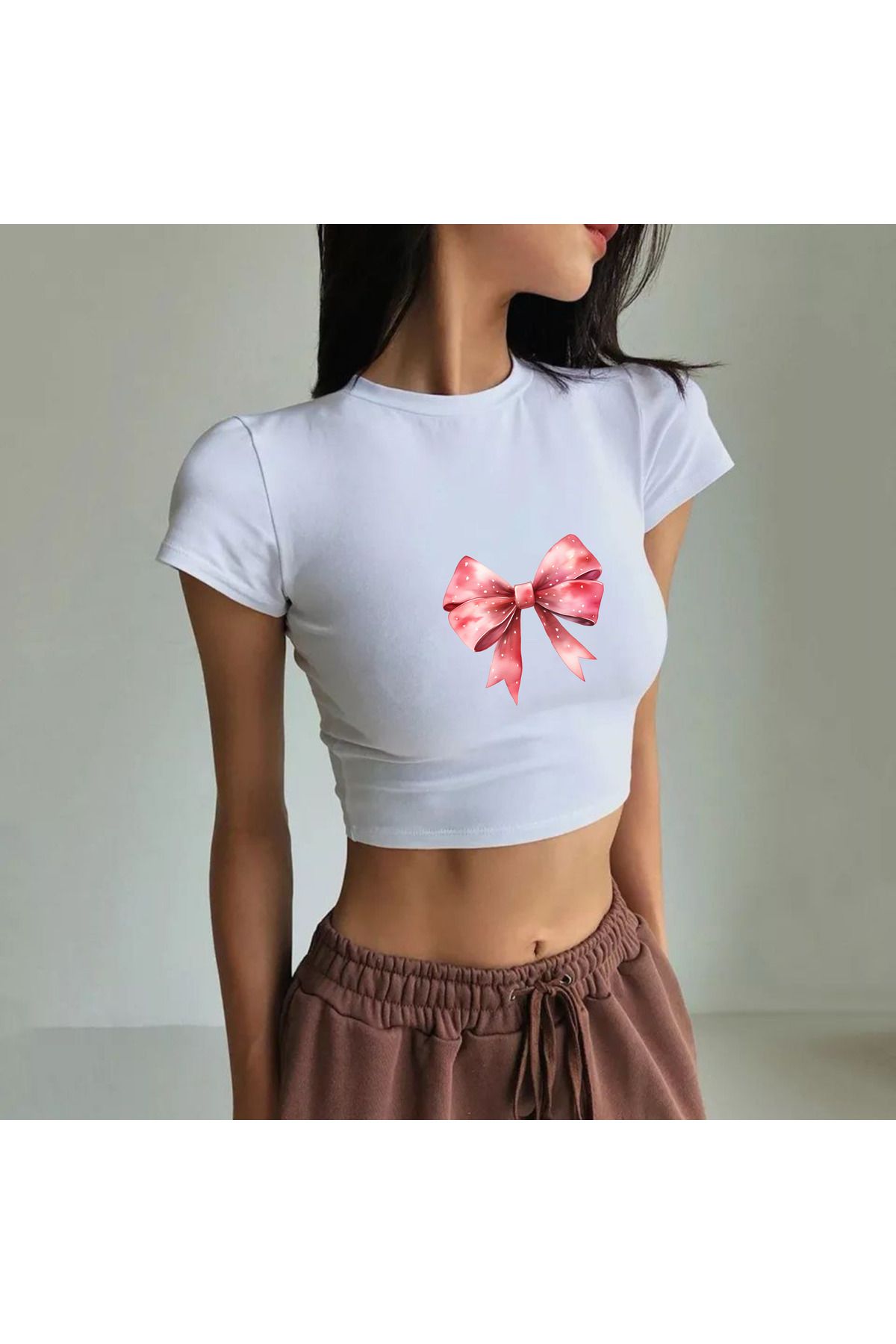 JadenJoy Pembe Fiyonklu Beyaz Crop