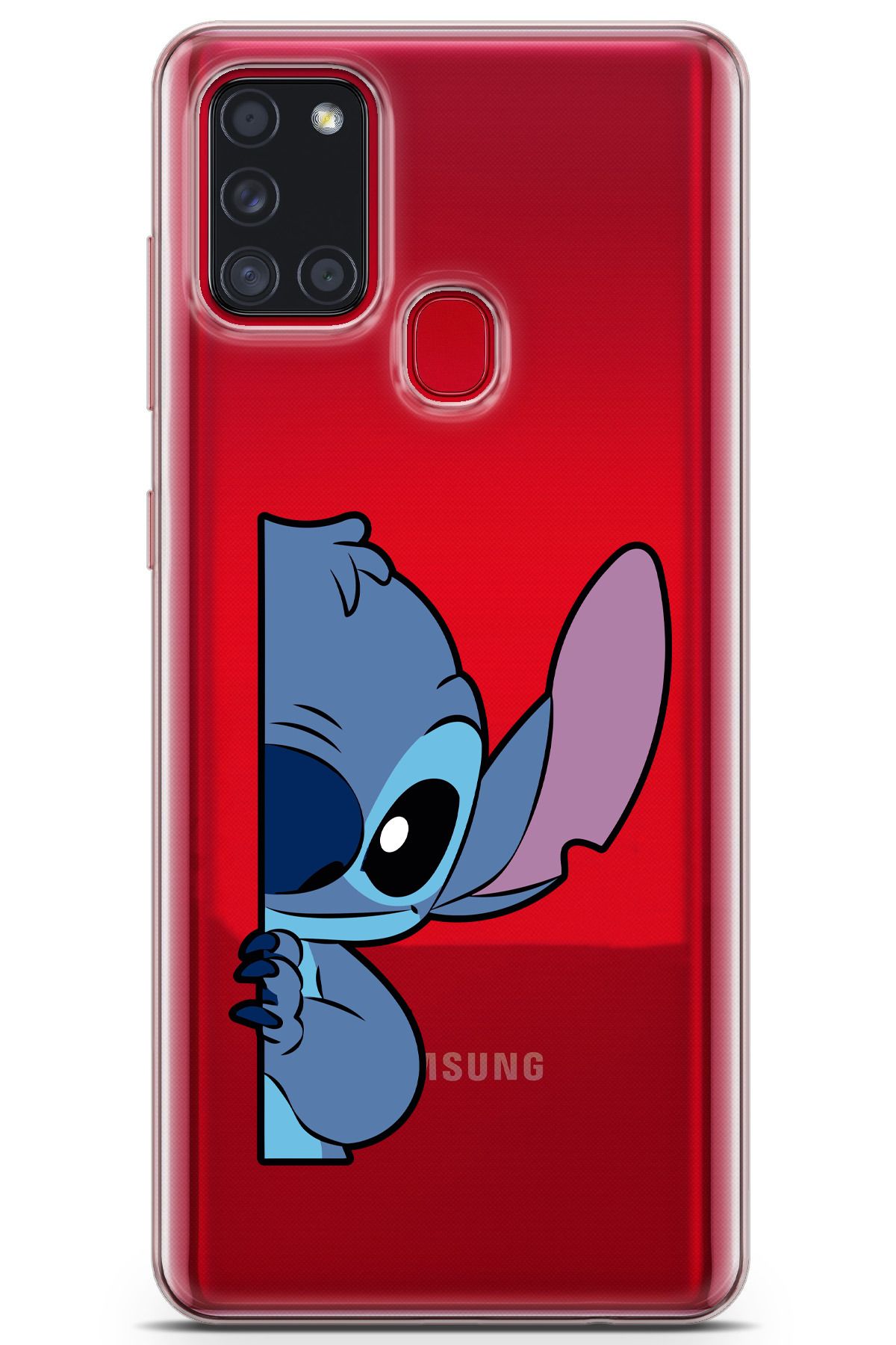 moonset Samsung Galaxy A21S Uyumlu Stitch Tasarımlı Baskılı Şeffaf Telefon Kılıfı