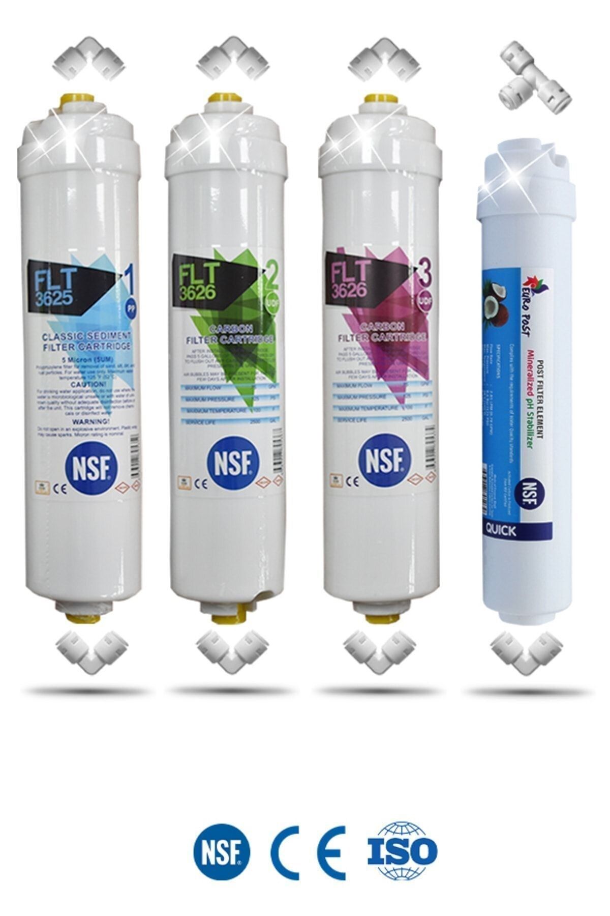 Filter Store Kapalı Kasa Su Arıtma Cihazı Uyumlu Yeni Nsf'li Özel Seri 4 Aşamalı Inline Filtre Seti