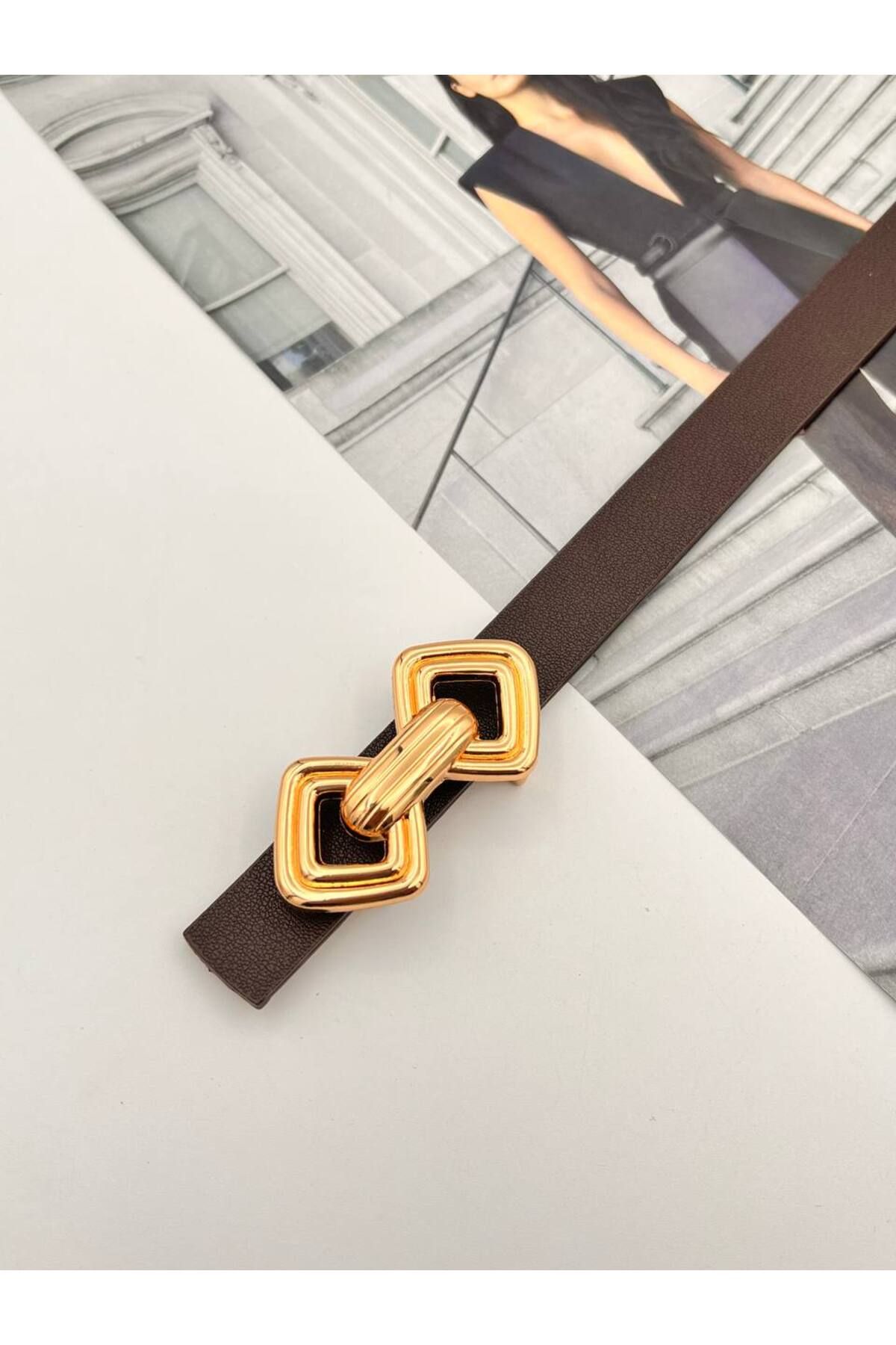 NOİR LUXE Basic Gold Tokalı Kadın Kemer Pantolon Kemeri Elbise Kemeri Gömlek Kemeri Ceket Kemer