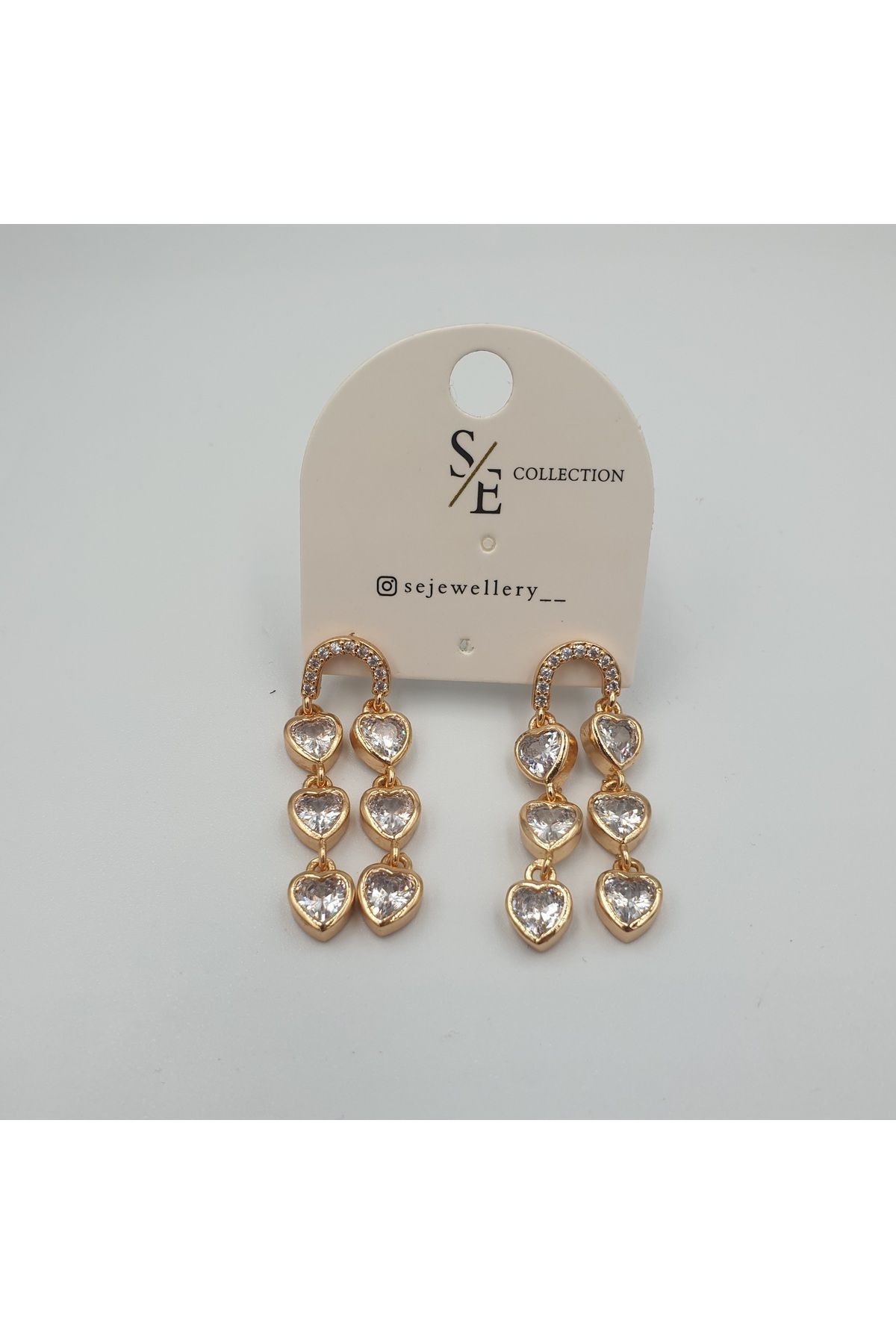 SE Jewellery Collection Selin Ersoy Rose Renk Zirkon Taşlı Kalpli Sallantılı Xuping Küpe - Kararmaz (3,5 cm)