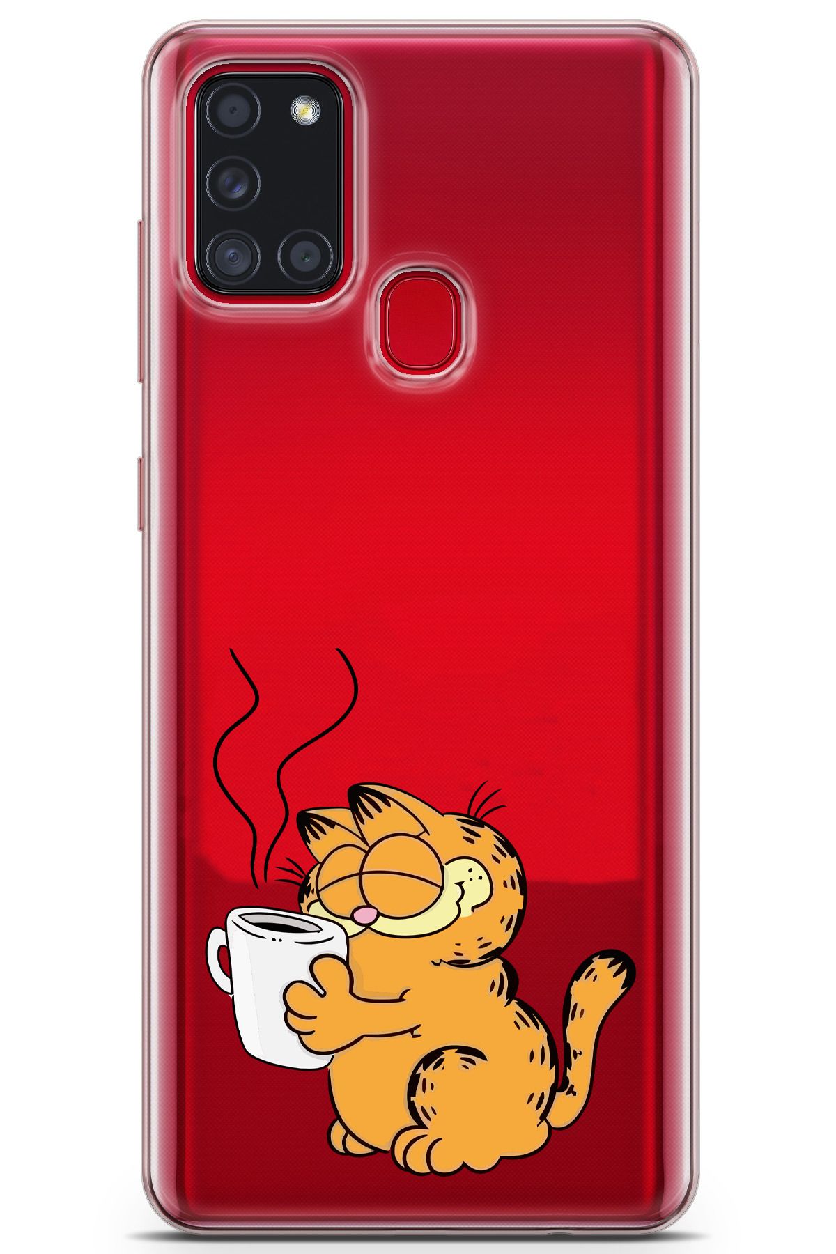 moonset Samsung Galaxy A21S Uyumlu Garfield Tasarımlı Baskılı Şeffaf Telefon Kılıfı