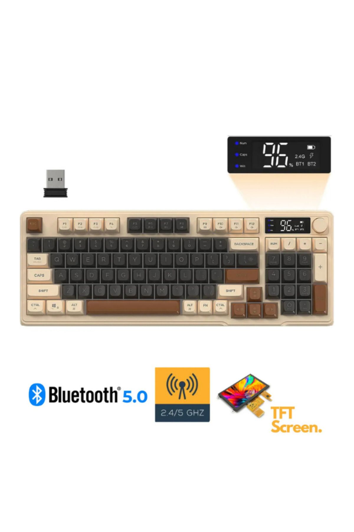 Hietech Freewolf M96 2.4g Bt5.0 Çift Bağlantılı Tft Led Ekranlı Reinbow Gaming Oyuncu Klavye