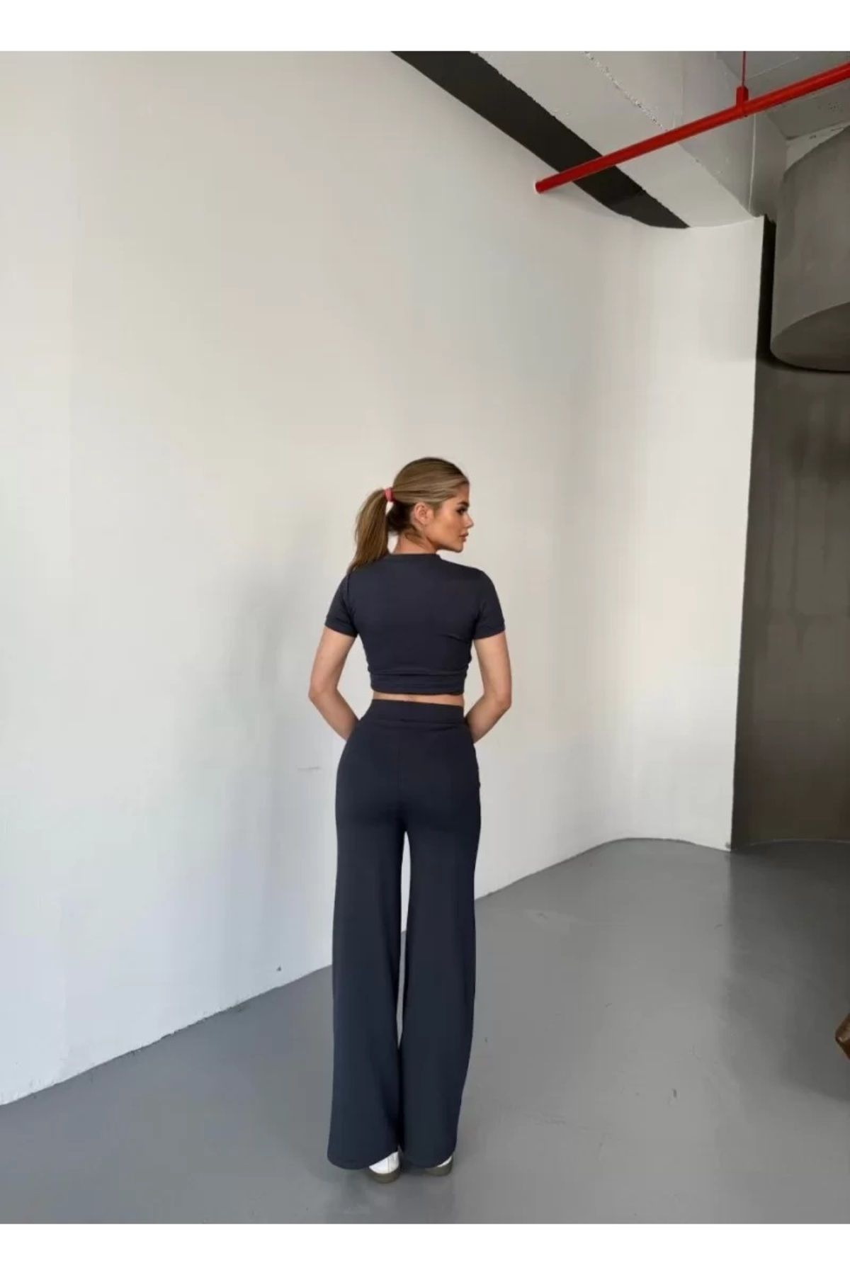 MERSSE Osy Modal Yumuşak Dokulu Kumaş Kısa Kollu Crop Rahat Pantalon ikili Takım