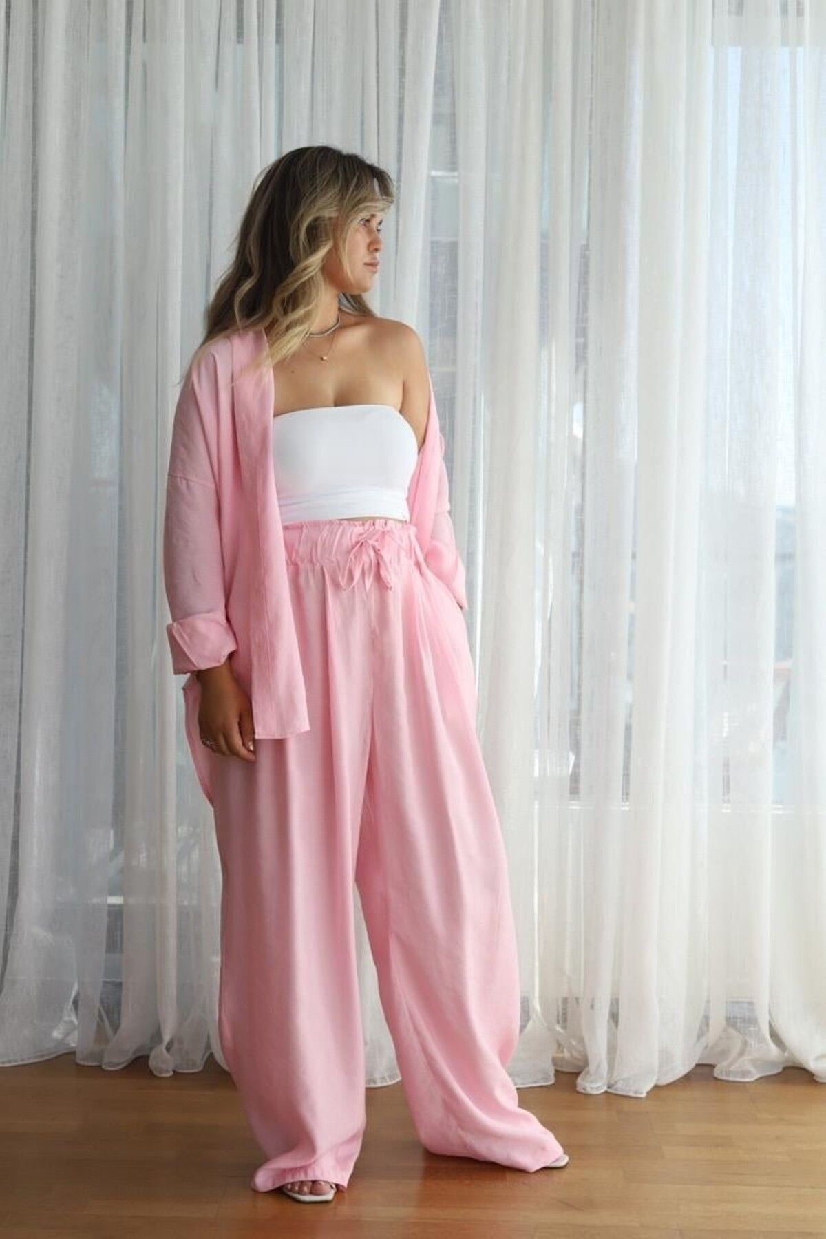 BÜŞRA PERKER Pembe Rahat Kalıp Pantolon