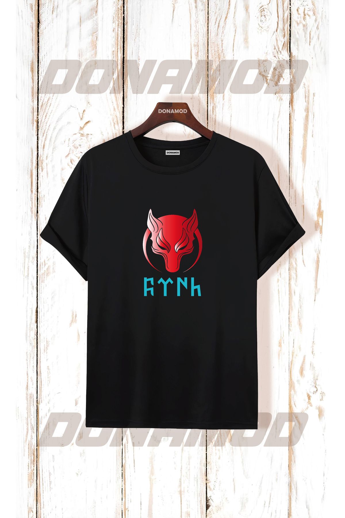 donamod Siyah Beyaz Türk Göktürkçe Alfabe Eski Türkçe Kurt Osmanlı Kökbörü Bozkurt Atatürk Tişört T shirt