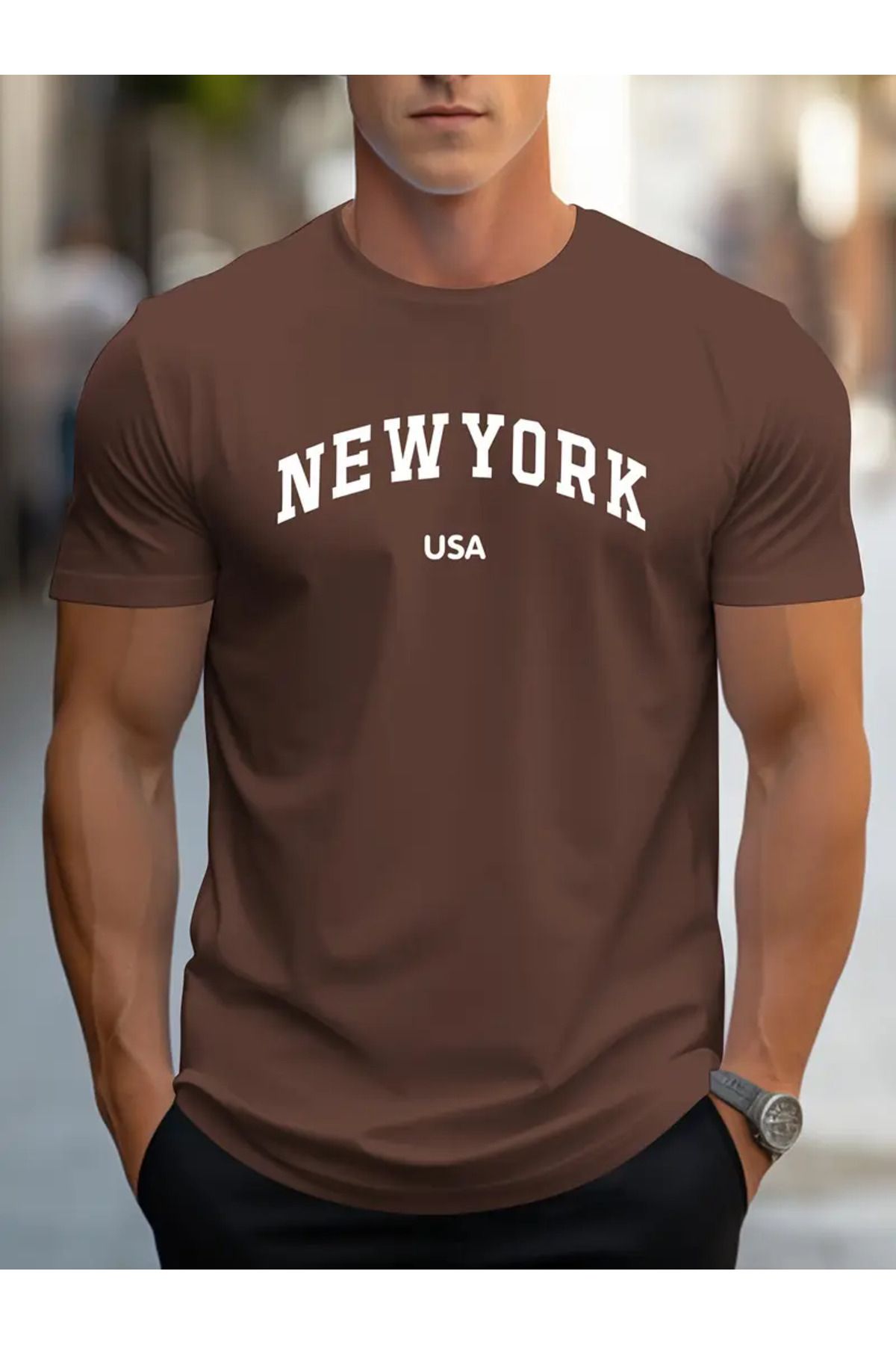 Minikelya Erkekler için Şık Rahat Kısa Kollu T-Shirt, Yeni York USA Grafik Baskılı, Rahat ve Çok Yönlü