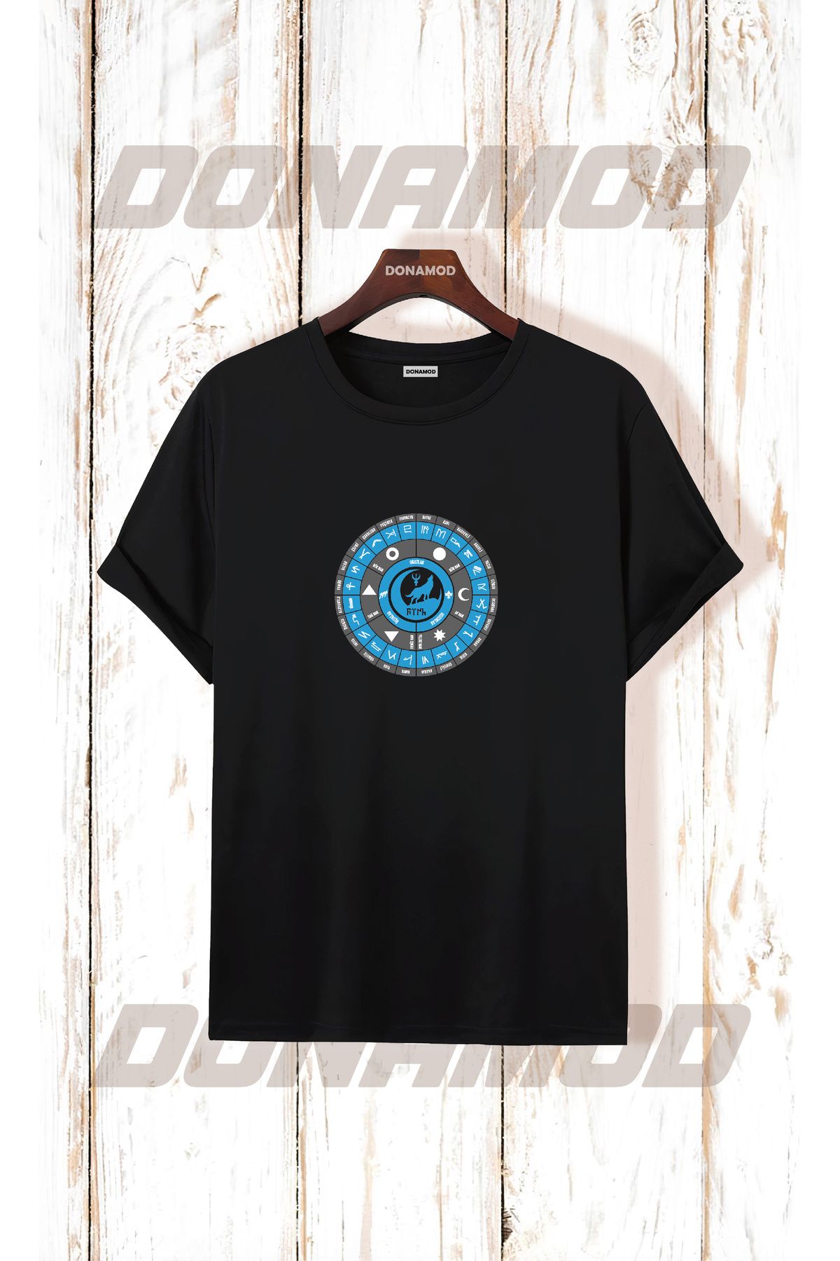 donamod Siyah Beyaz Türk Göktürkçe Alfabe Eski Türkçe Kurt Osmanlı Kökbörü Bozkurt Atatürk Tişört T shirt