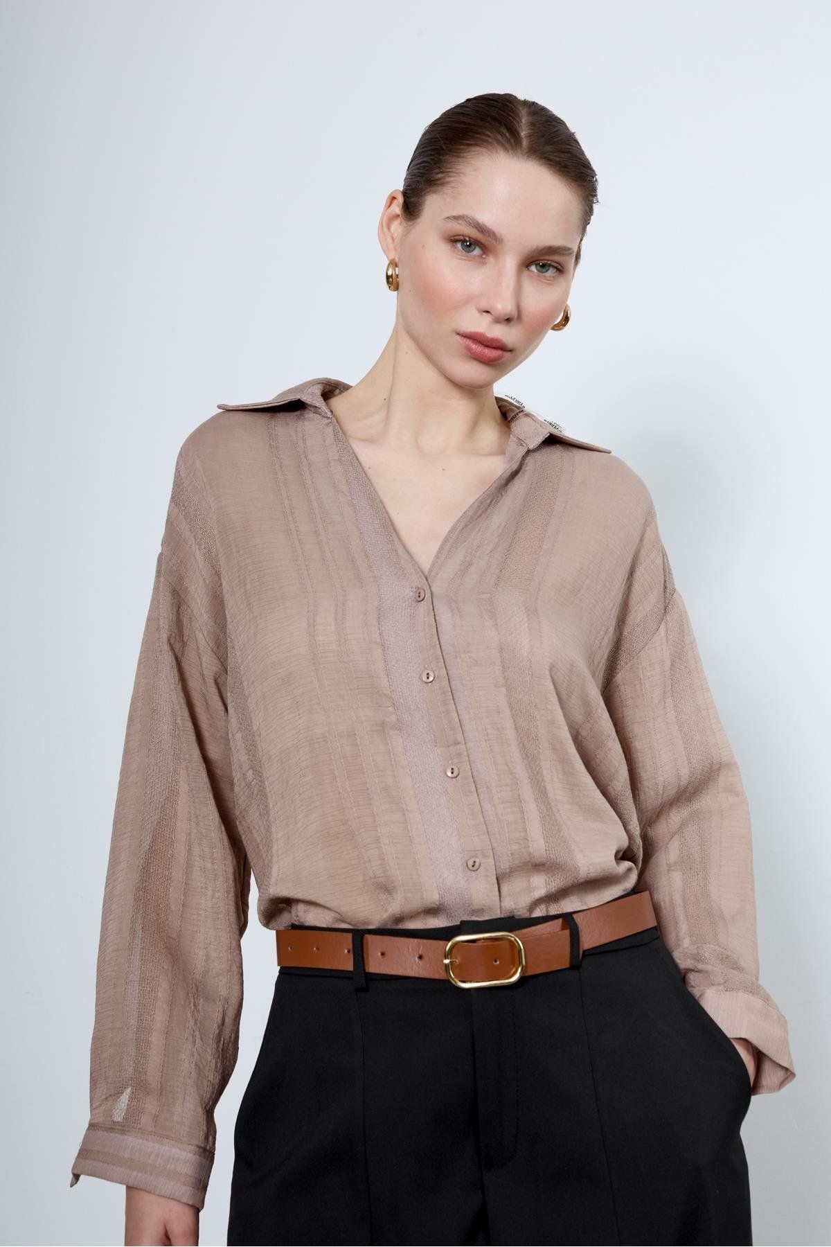 shieba outlet Premium Oversize Transparent Kumaş Gömlek