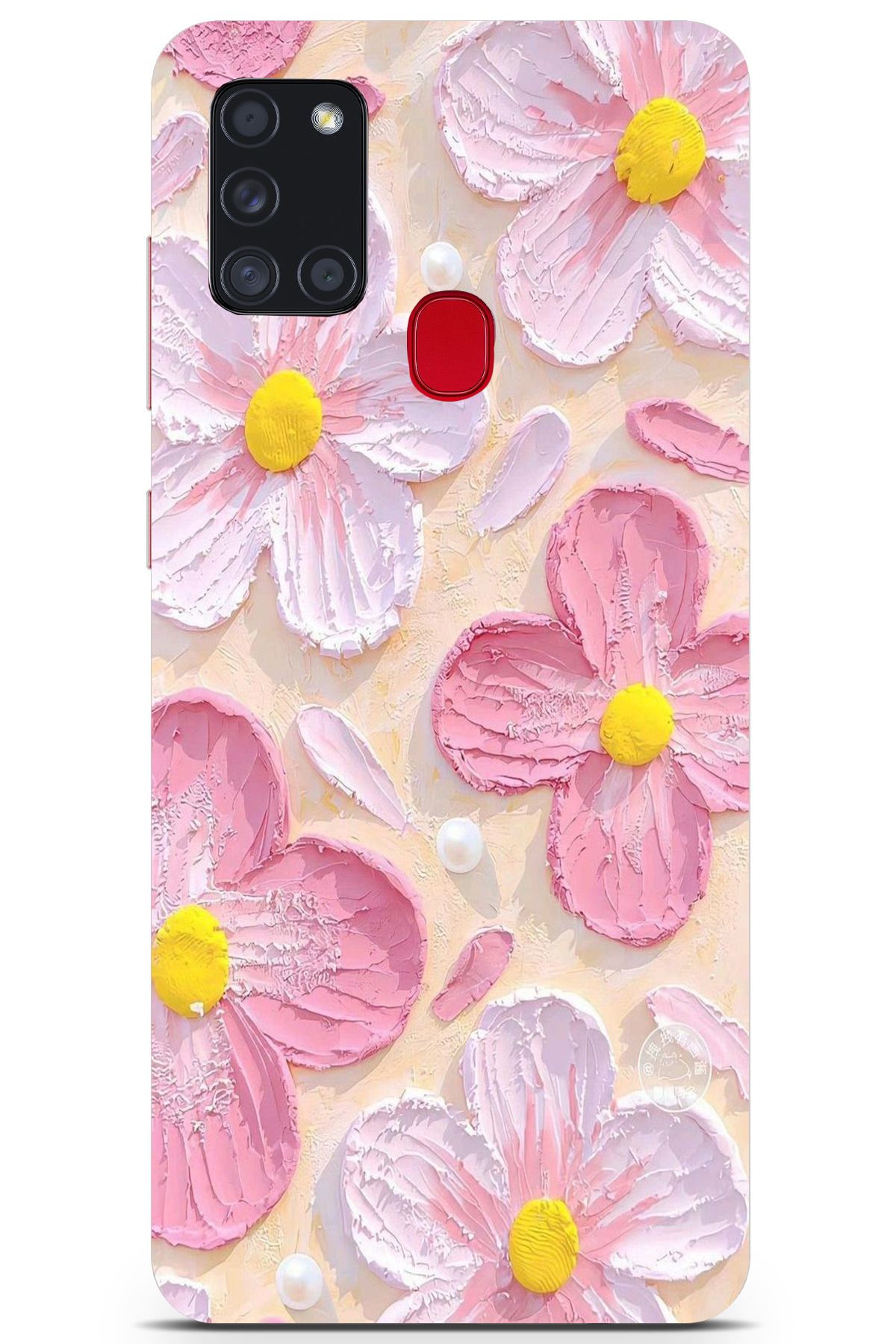 moonset Samsung Galaxy A21S Uyumlu Pastel Çiçek Tasarımlı Baskılı Şeffaf Telefon Kılıfı