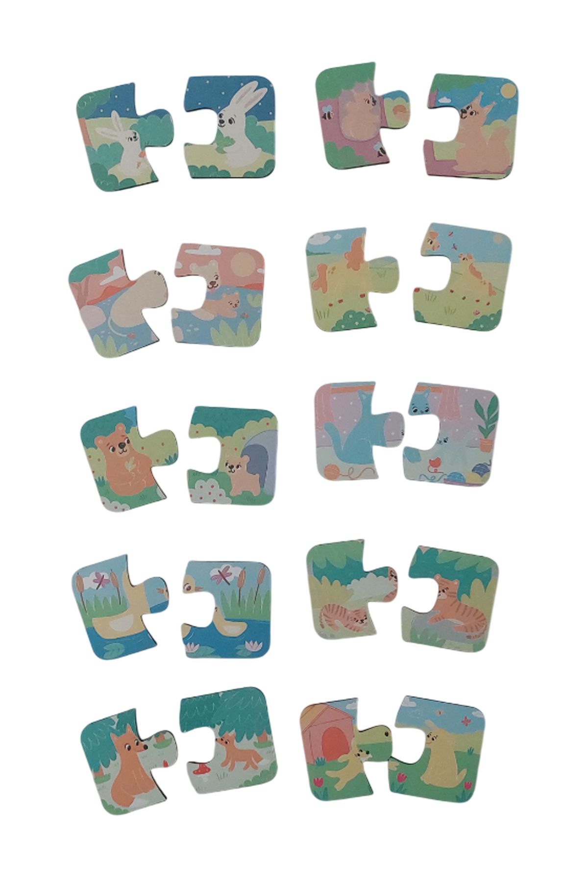 Fizello Hayvanlar ve Bebekleri Animal With Babies / 20 Parça Puzzle Yapboz Ahşap Eşleştirme Seti
