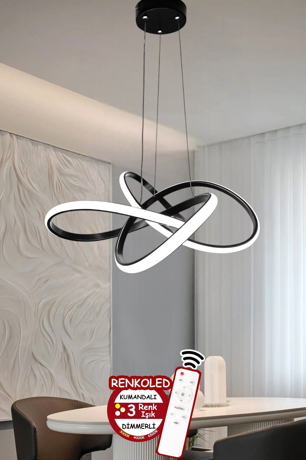 Renkoled Aydınlatma Kumandalı 3 Renk Işıklı Modern Sarkıt Led Avize ledli Kasa Salon,oda ,mutfak ,hol