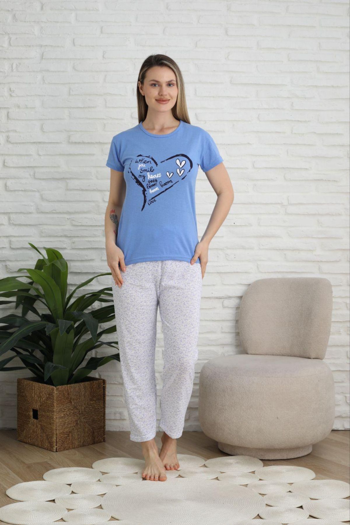 Anastasia Underwear Kısa Kol Pijama Takımı Yazlık Penye Baskılı Şık Takım