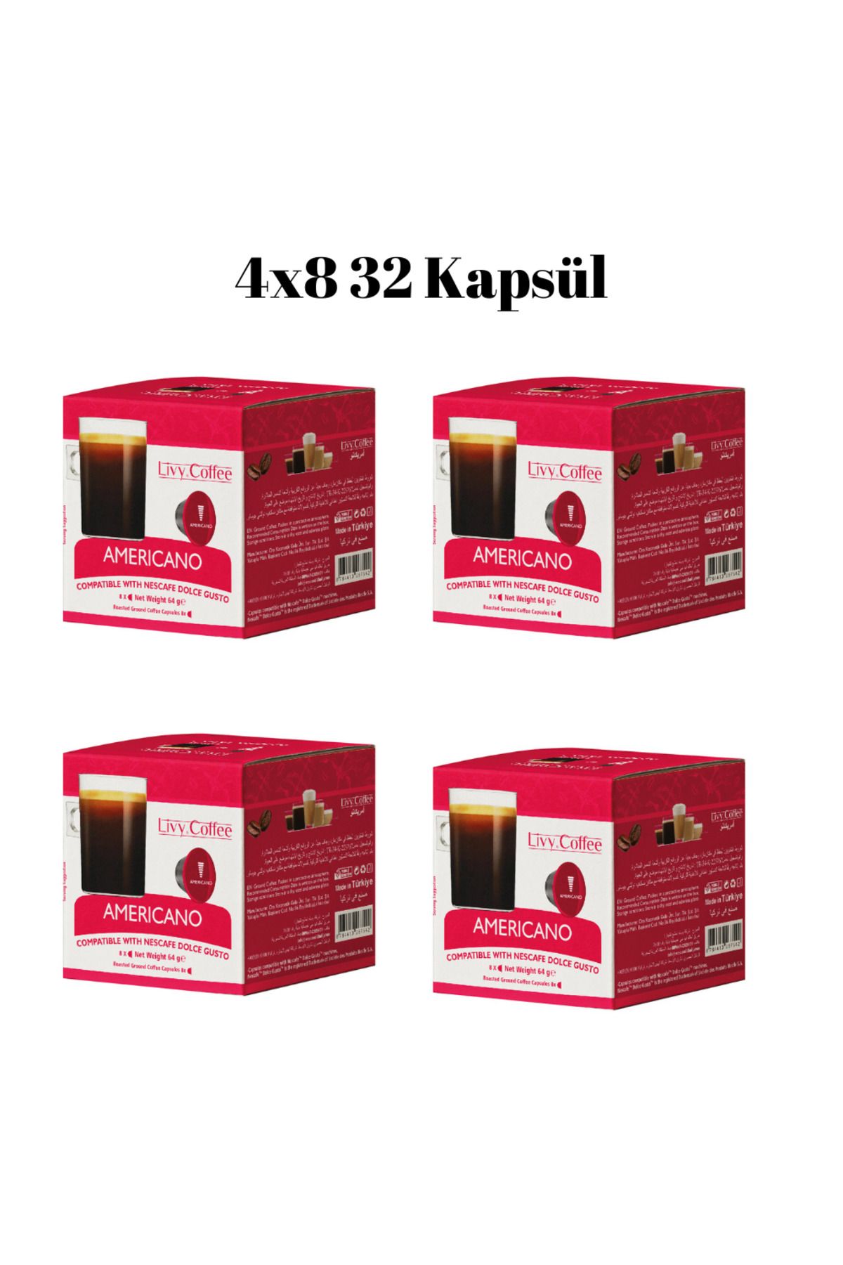 Livy Coffee Dolce Gusto' Uyumlu Americano Kapsül Kahve 4X8 32 Kapsül