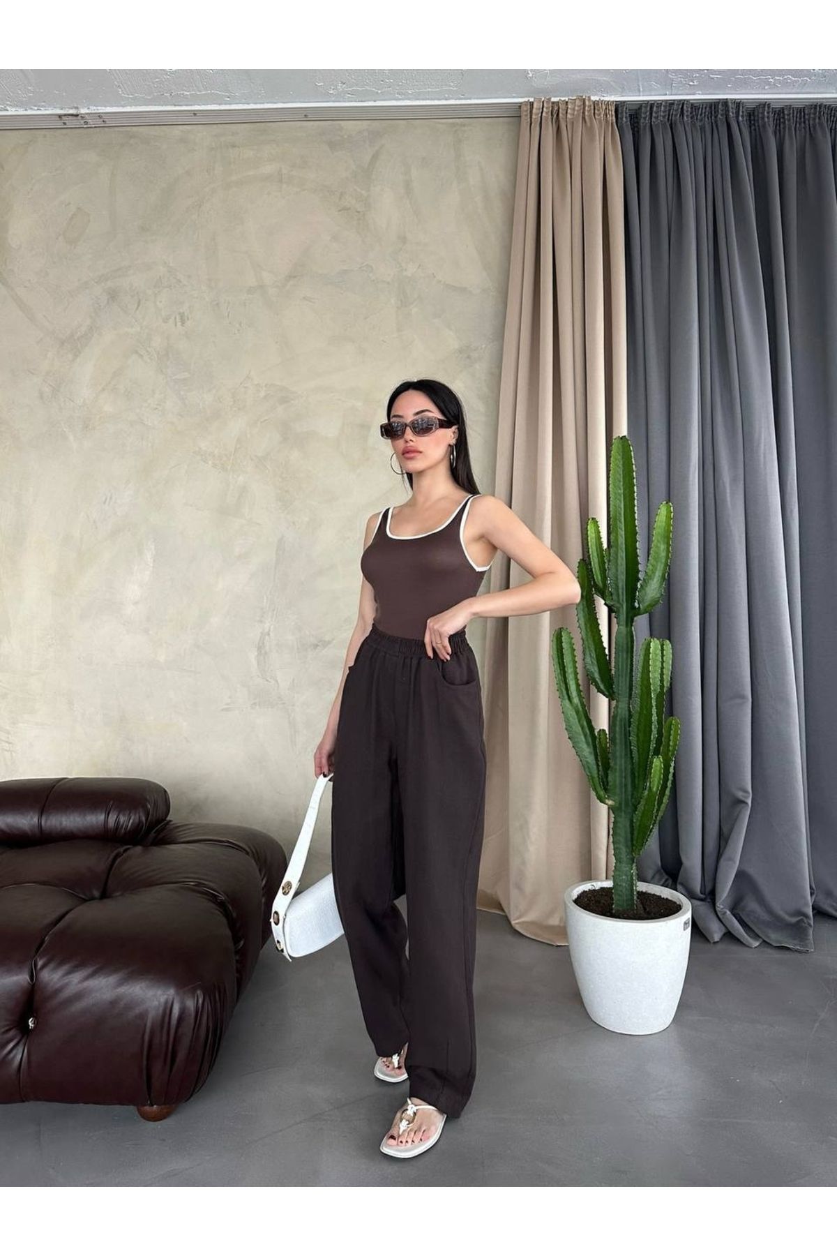 Hotfashion ASKILI ATLET BLUZ AHISTA KAHVERENGİ