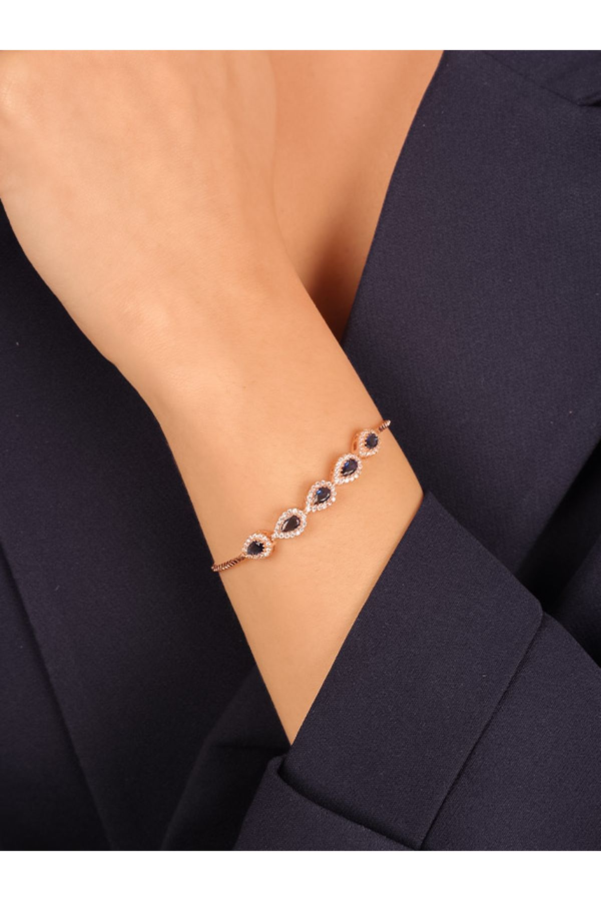 Mdk Jewelry 925 Ayar Gümüş Mor Taşlı Asansörlü Su Yolu Bileklik