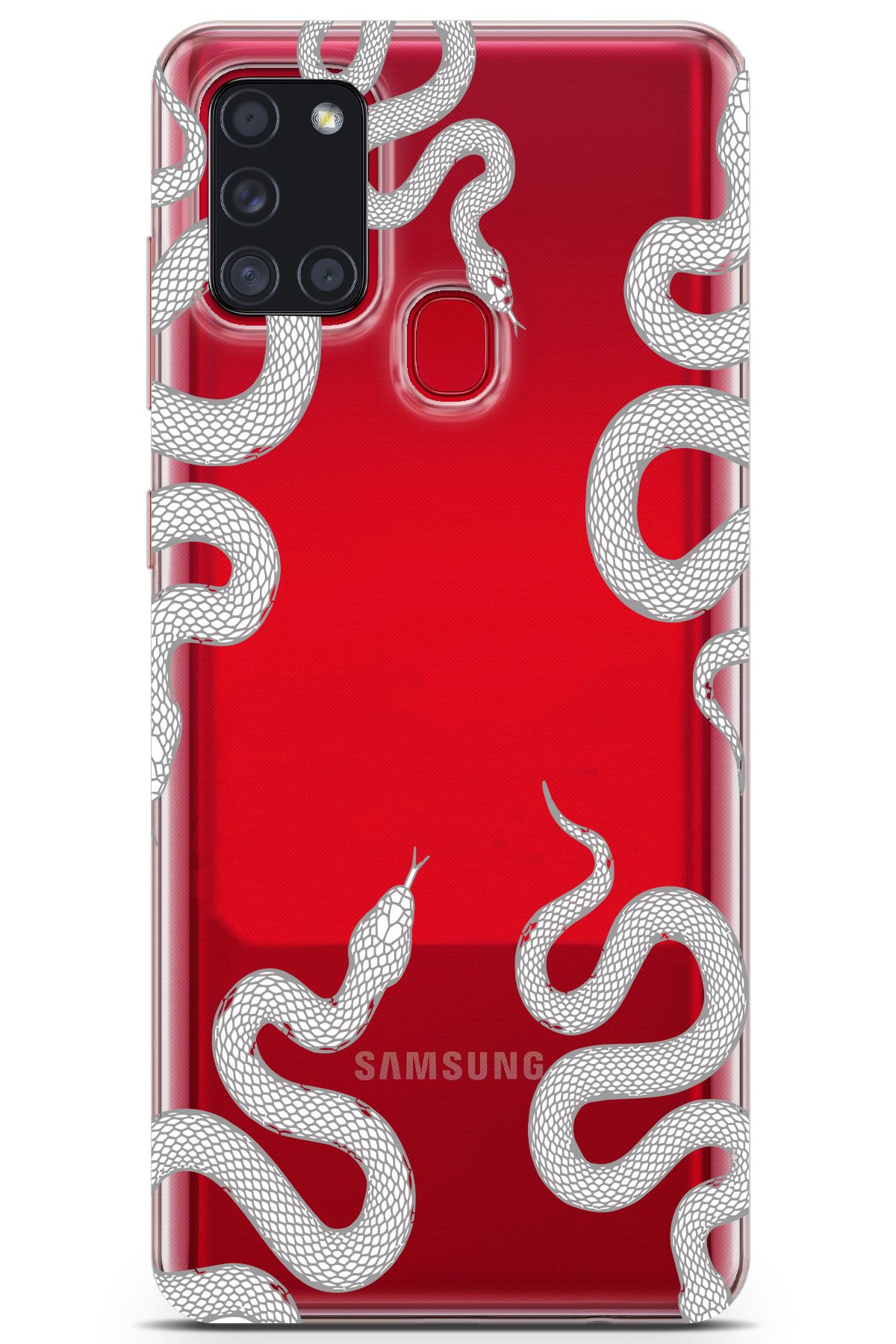 moonset Samsung Galaxy A21S Uyumlu Yılan Tasarımlı Baskılı Şeffaf Telefon Kılıfı