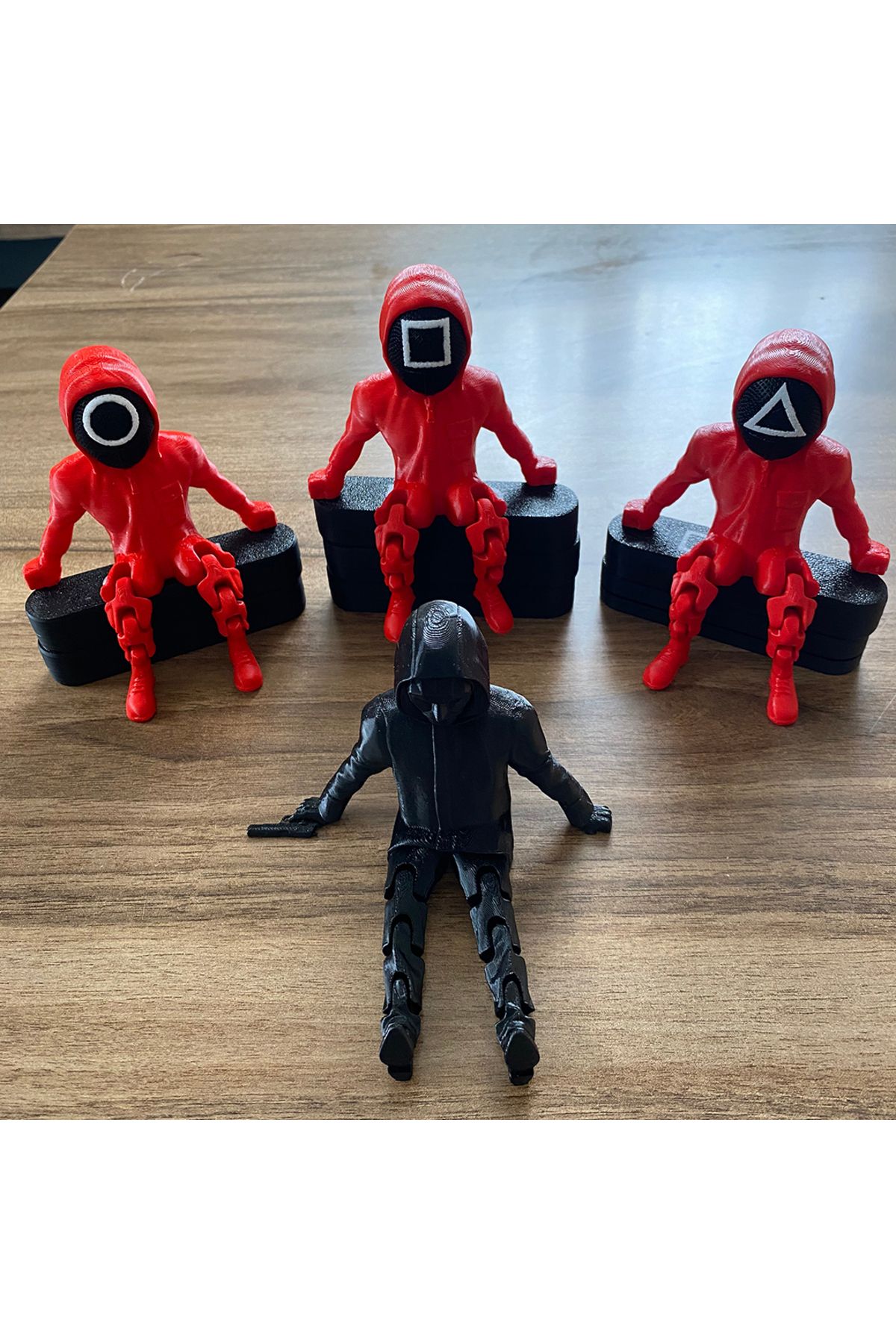 CKA Tasarım Squid Game Front Man ve Muhafız Seti, 3D Baskı Squid Game Askerleri 4'lü Set