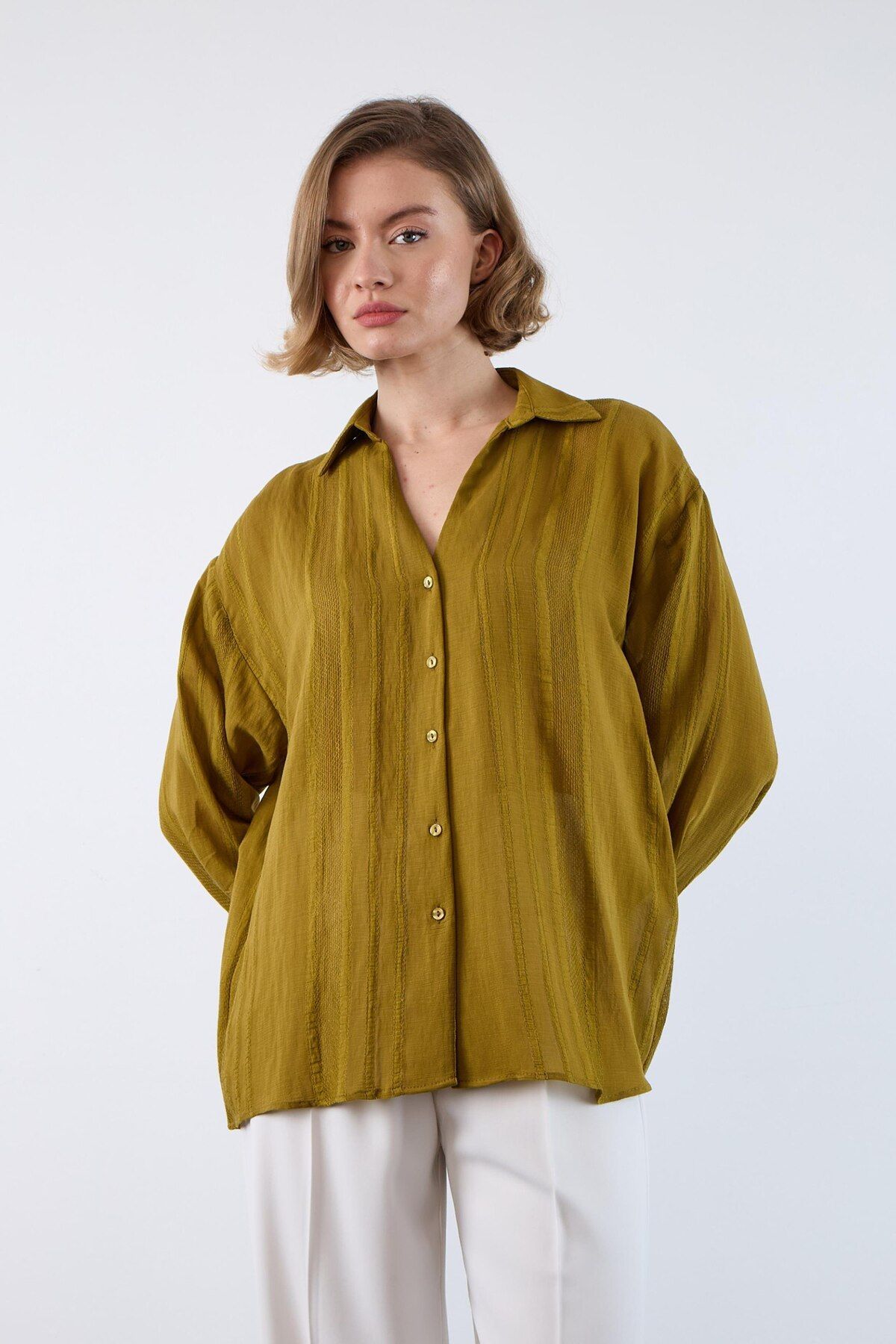 shieba outlet Premium Oversize Transparent Kumaş Gömlek