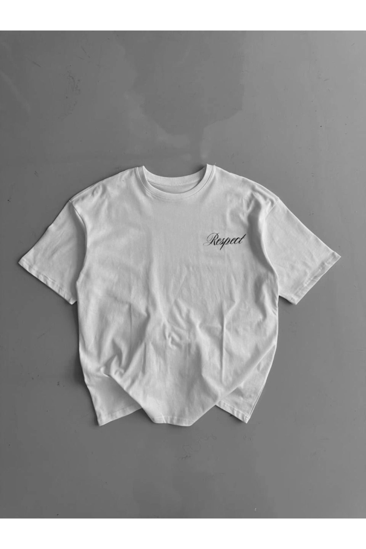 anizmir Baskılı Oversize Bisiklet Yaka T-shirt - Beyaz
