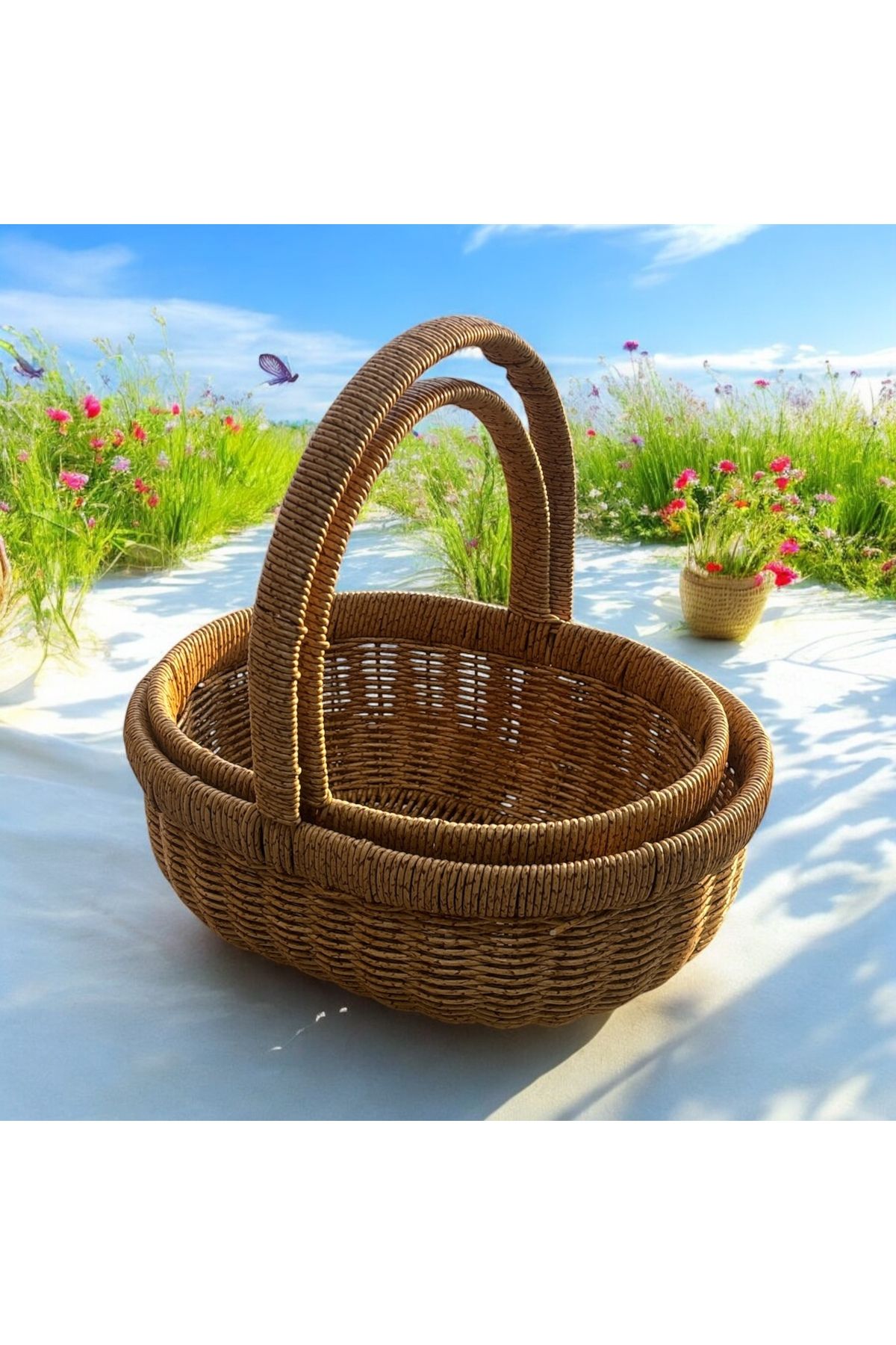 SepetçiBaba 2'li Kulplu Piknik / Genel Amaçlı Sepet Oval - 609