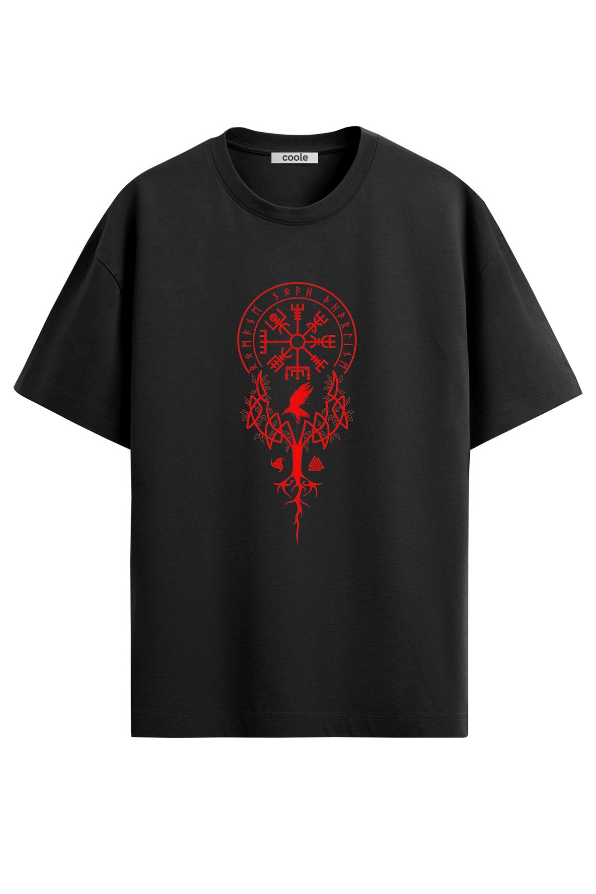 COOLE Erkek Viking Pusulası Vegvisir Baskılı Regular Kalıp T-Shirt