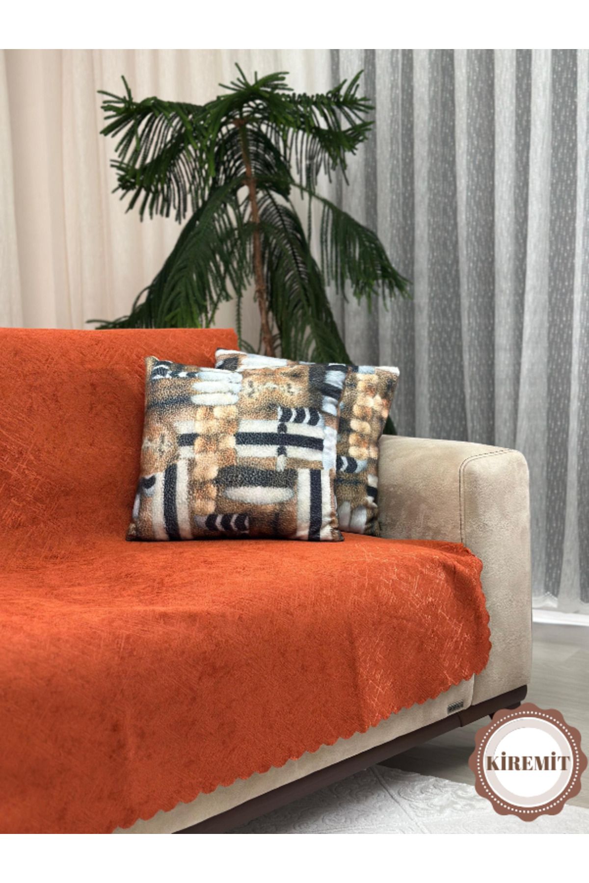 PAWN MARK COMPANY Jakarlı Şönil Kaymaz Koltuk Örtüsü Ve Çekyat Örtüsü 175x215 Cm | Mikrofiber Koltuk Şalı Kiremit